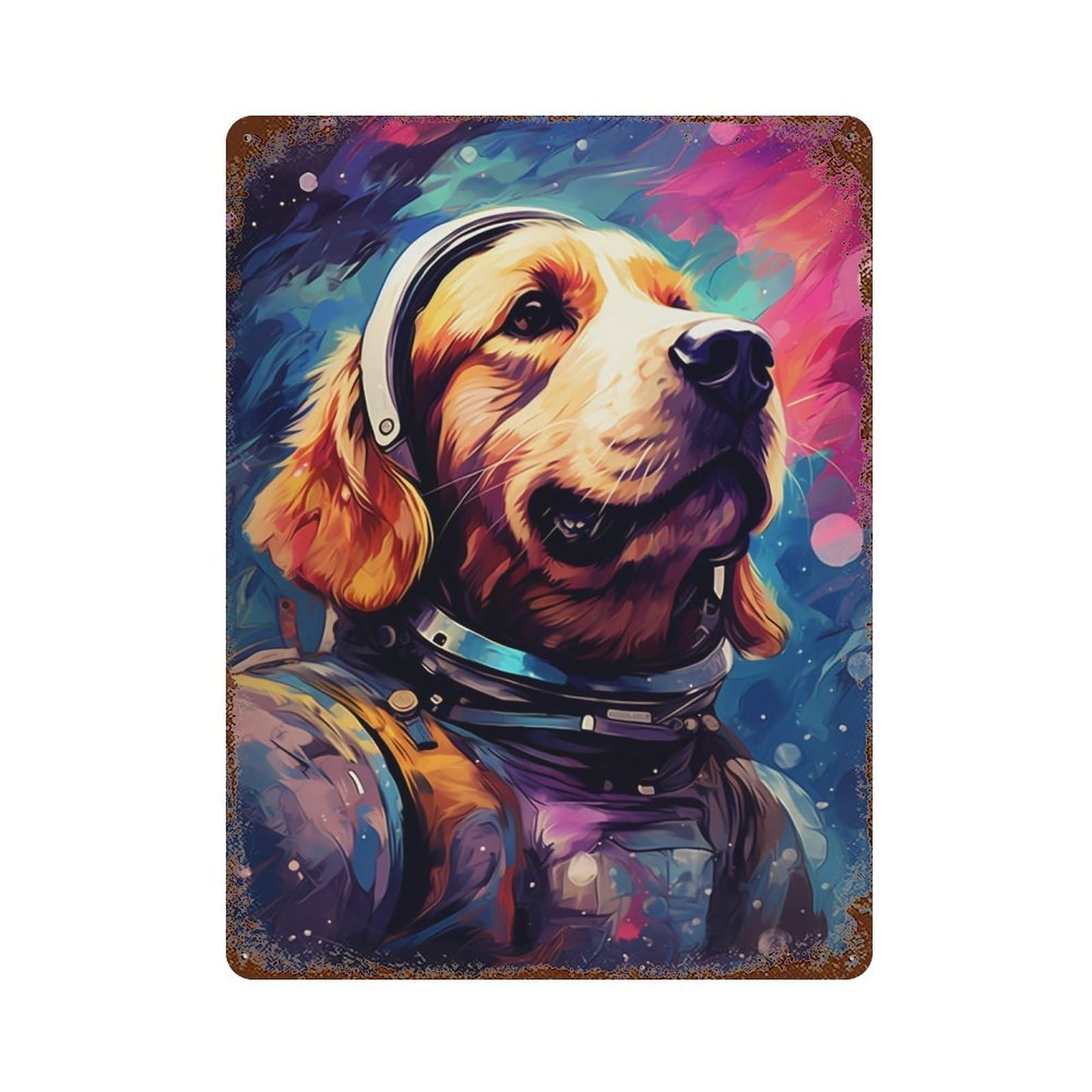 Rust Effect Space Dog Adventure-228 Vintage Metal Tin Sign 15.7"x11.8", Vintage Wall Decor for Office, Studio And Wall Decor