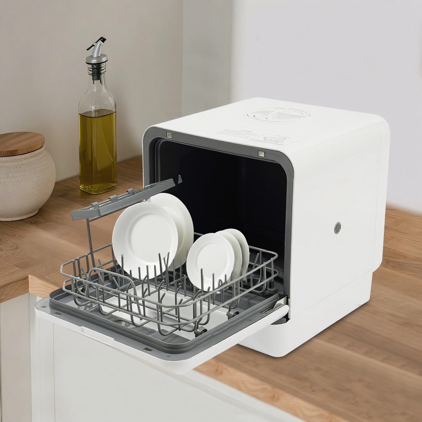 Lavastoviglie da tavolo con serbatoio dell'acqua da 6 l, lavastoviglie per 4 a 6 persone, lavastoviglie con 4 modalità di lavaggio, finestra in vetro trasparente e luce LED, per case, appartamenti e