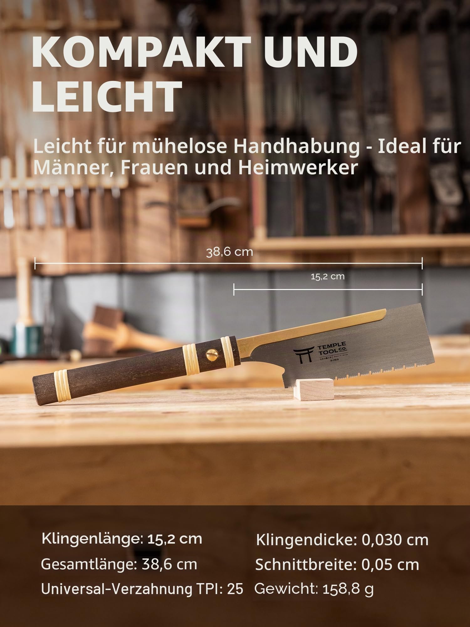 Japanische Zugsäge Dozuki 6 Ripcut Querschnitt Schwalbenschwanzsäge Temple Tool Co.