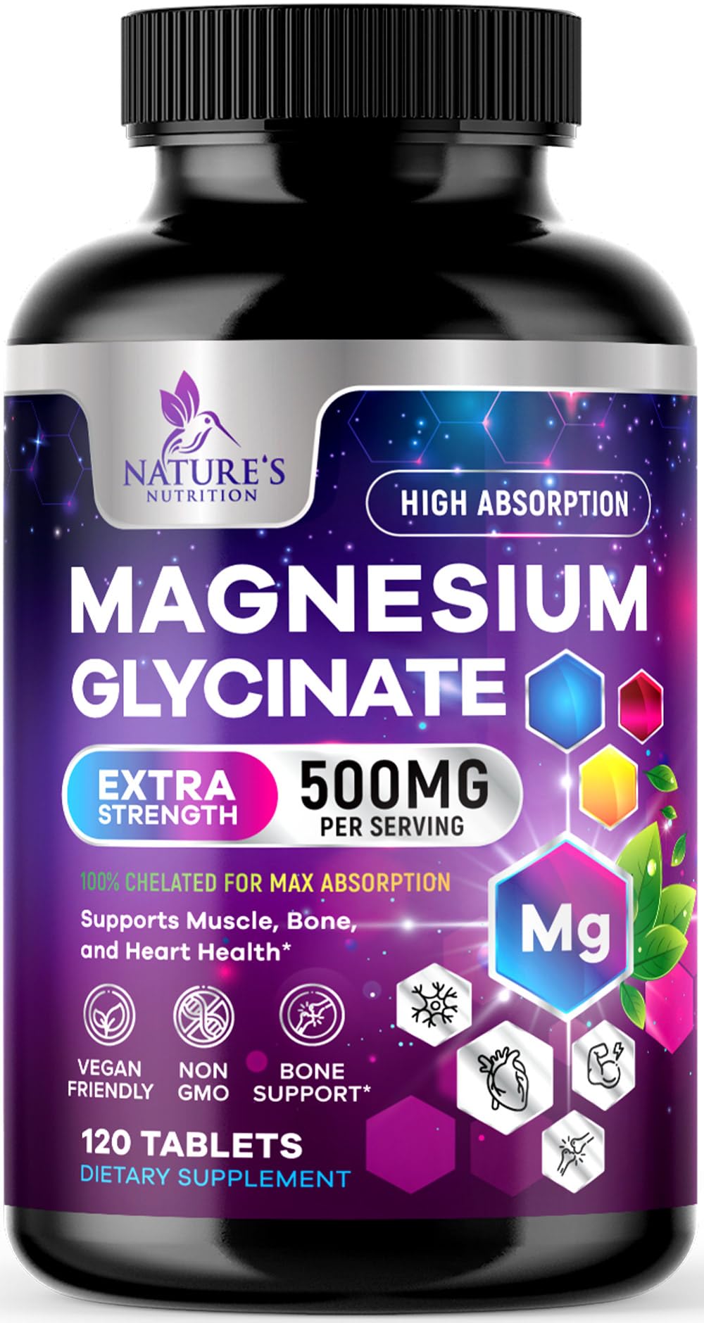 Magnesium Glycinate Supplement 250mg - 100% Chelated & Purified - to Support Sleep, Heart Health, Muscles, & Bone Strength - Best Absorption Magnesium Glycinate Capsules, Bottled in USA - 120 Tablets