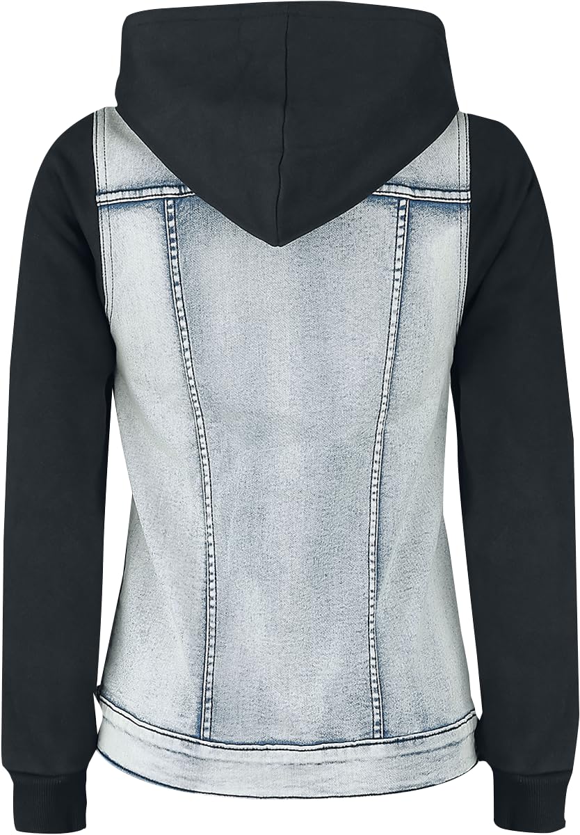 Black Premium by EMP Mujer Chaqueta vaquera negra con mangas de sudadera
