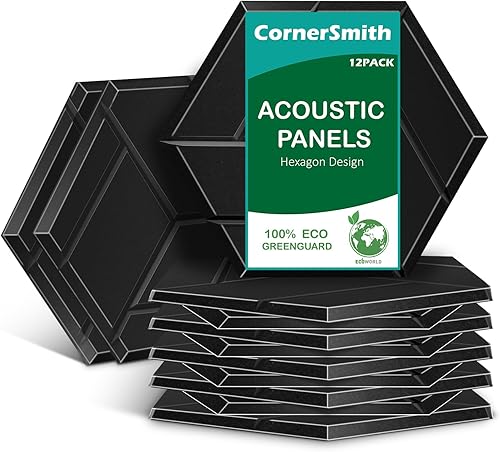 Miniatura 1 de Paquete de 12 almohadillas acústicas de 14 x 13 x 0.4 pulgadas, paneles de espuma acústica de alta densidad para el hogar y la oficina (negro sólido)