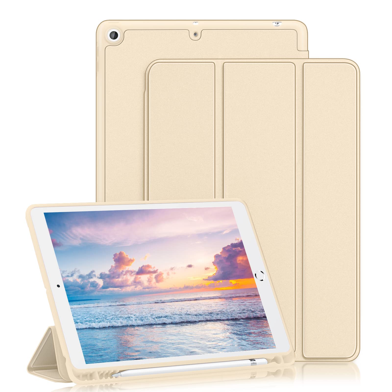 GHINL for iPad 9th/8th/7th Generation Case (2021/2020/2019) iPad 10.2-Inch Case with Pencil Holder [Sleep/Wake] Slim Soft TPU Back Smart Magnetic