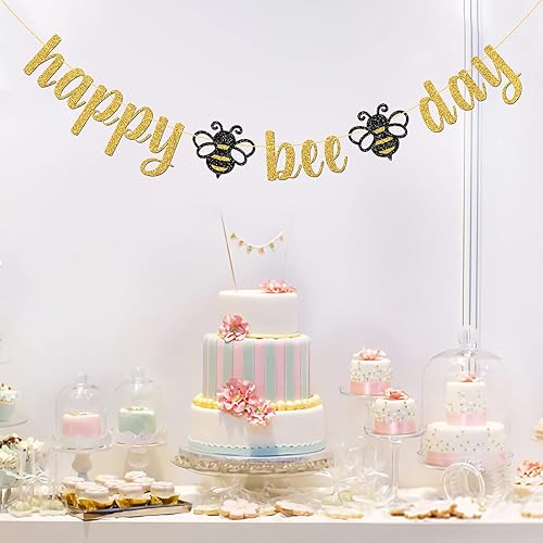 Miniatura 5 de Cartel de Feliz Día de la Abeja con purpurina dorada/Suministros de fiesta de baby shower con temática de abejorros/Nueva mamá/fiesta de revelación