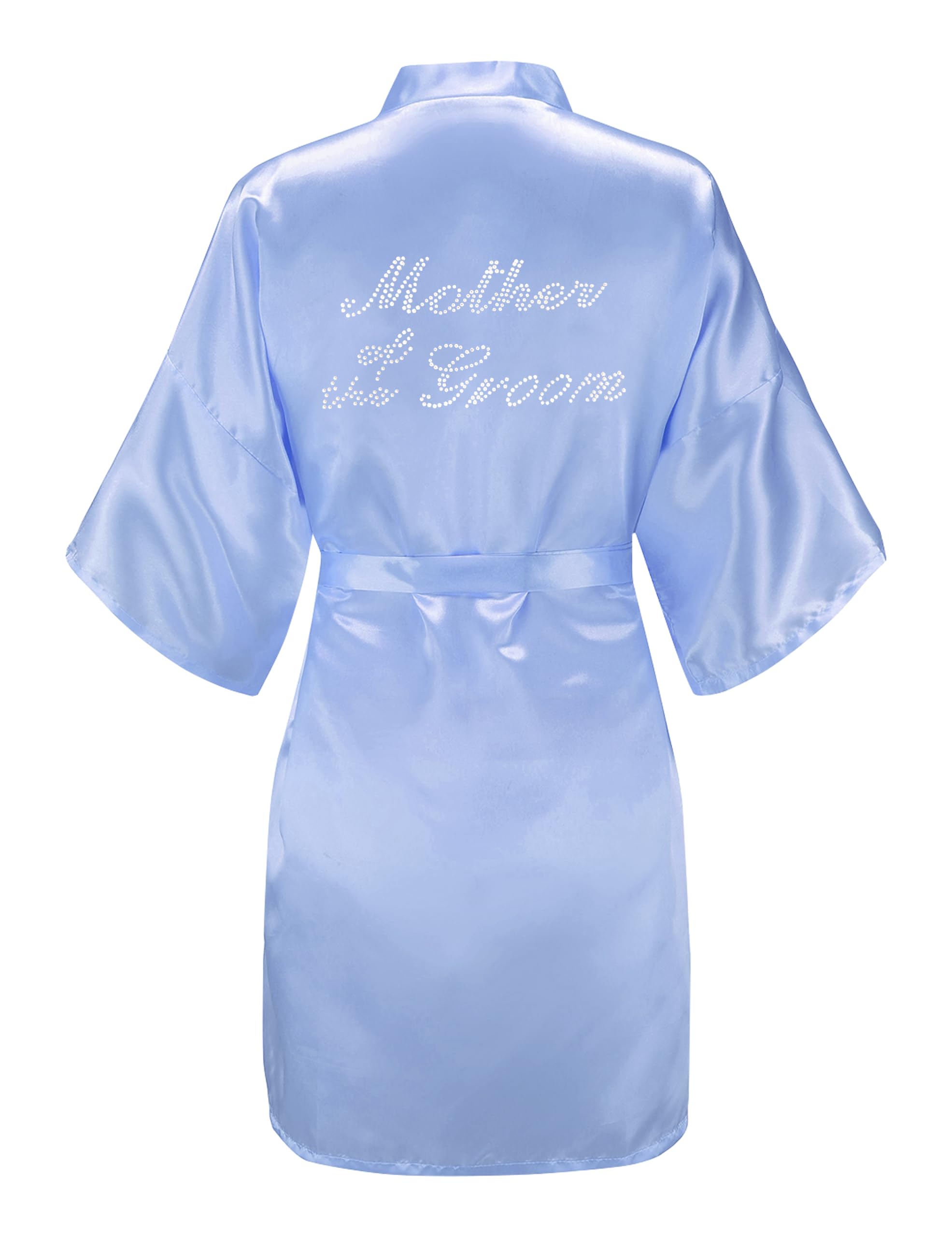 EPLAZA Women's One Size Silver Rhinestones Bride Bridesmaid Short Satin Robes for Wedding Party Getting Ready