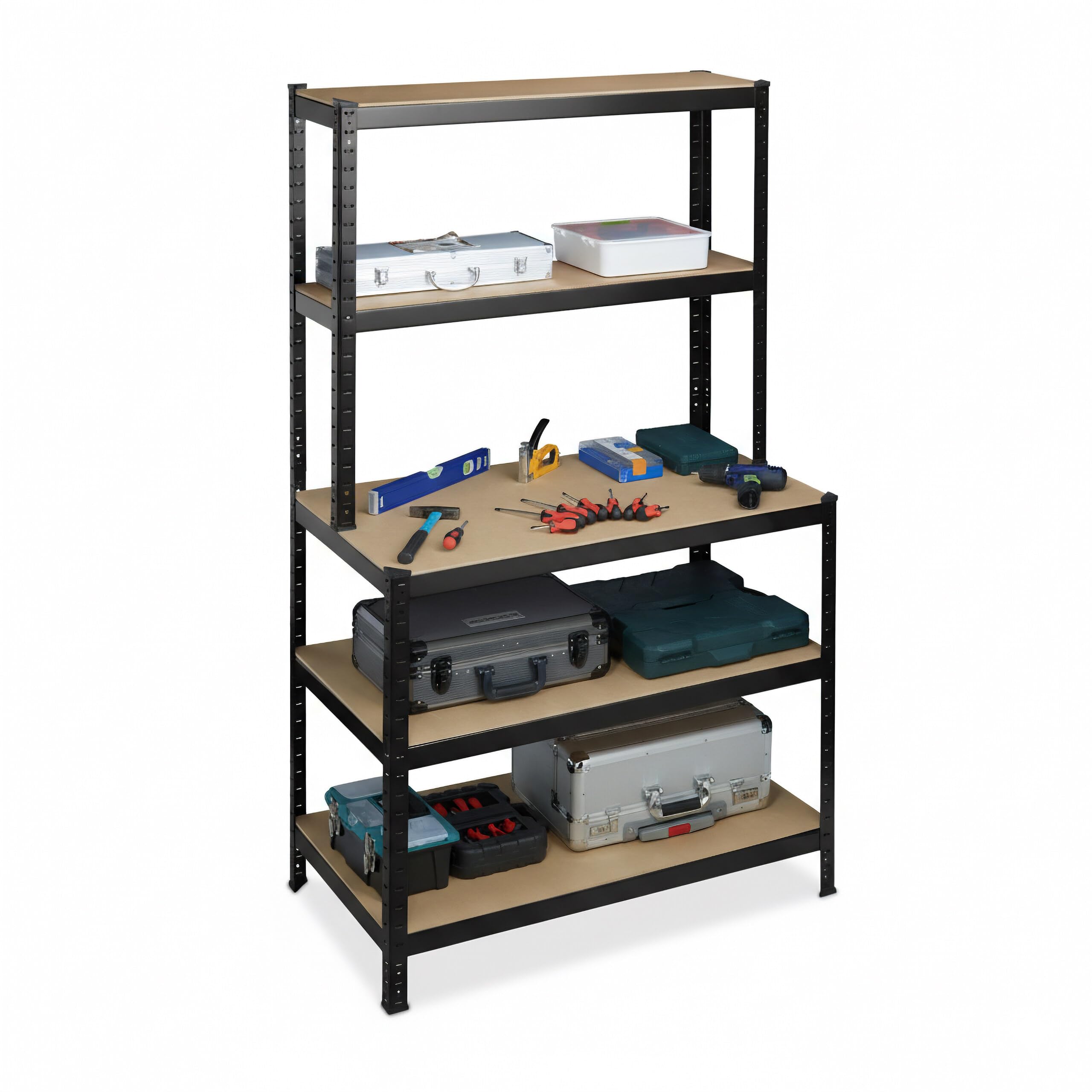 Relaxdays Scaffale Pesante con banco da Lavoro, 500 kg, 5 Ripiani, H x L x P: 180 x 100 x 60 cm