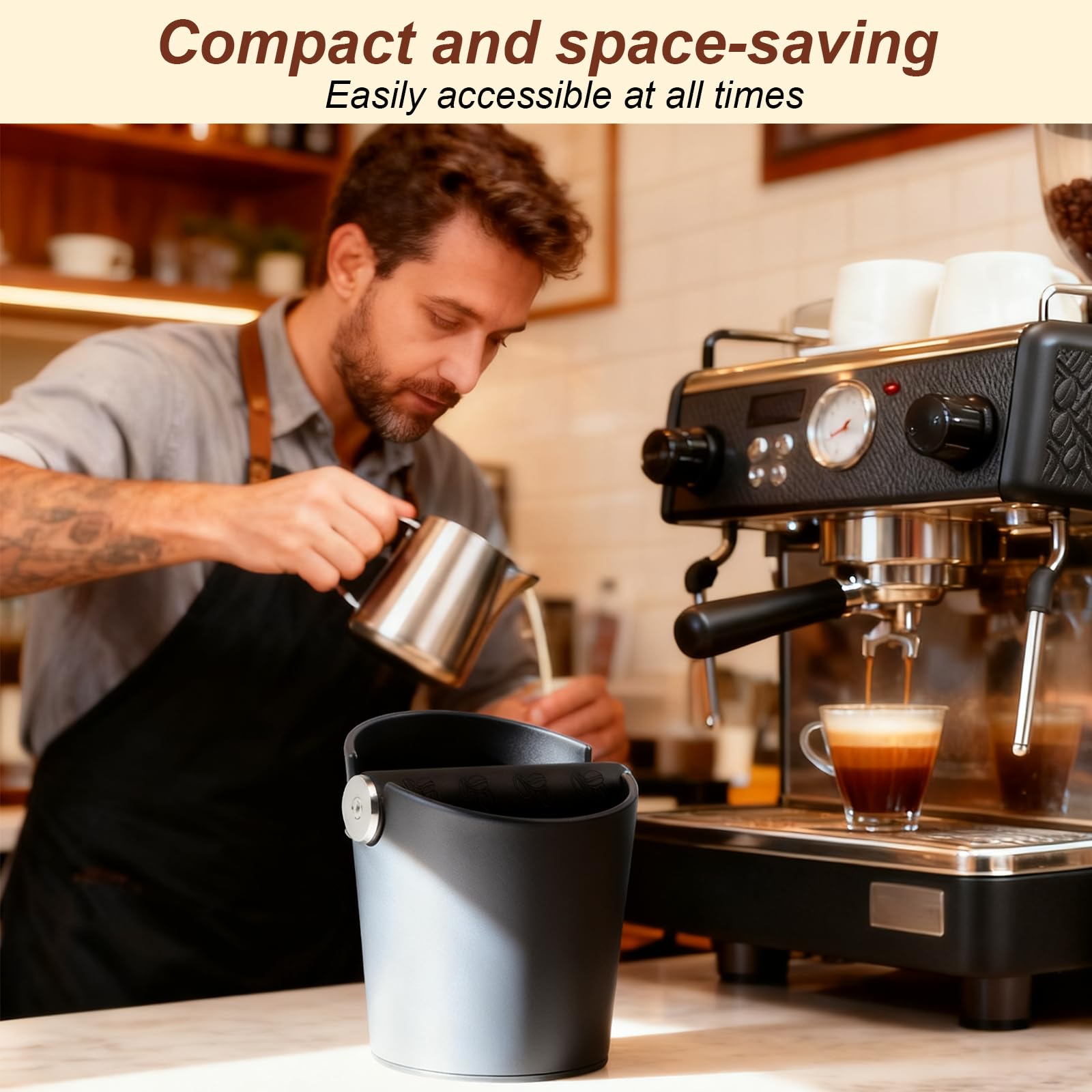 Récipient de frappe pour porte-filtre à expresso Knock Box avec barre de frappe amovible, récipient à café pour cuisine, bureau, café et bar, comme accessoire de barista - 2