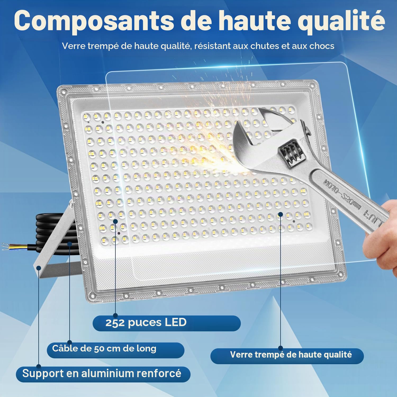 Projecteur Led 200w, Projecteur 200w, éclairage de sécurité LED d'extérieur 6500K, IP66, Blanc lumière du jour, pour entrepôt, jardin, garage, terrasse et parking