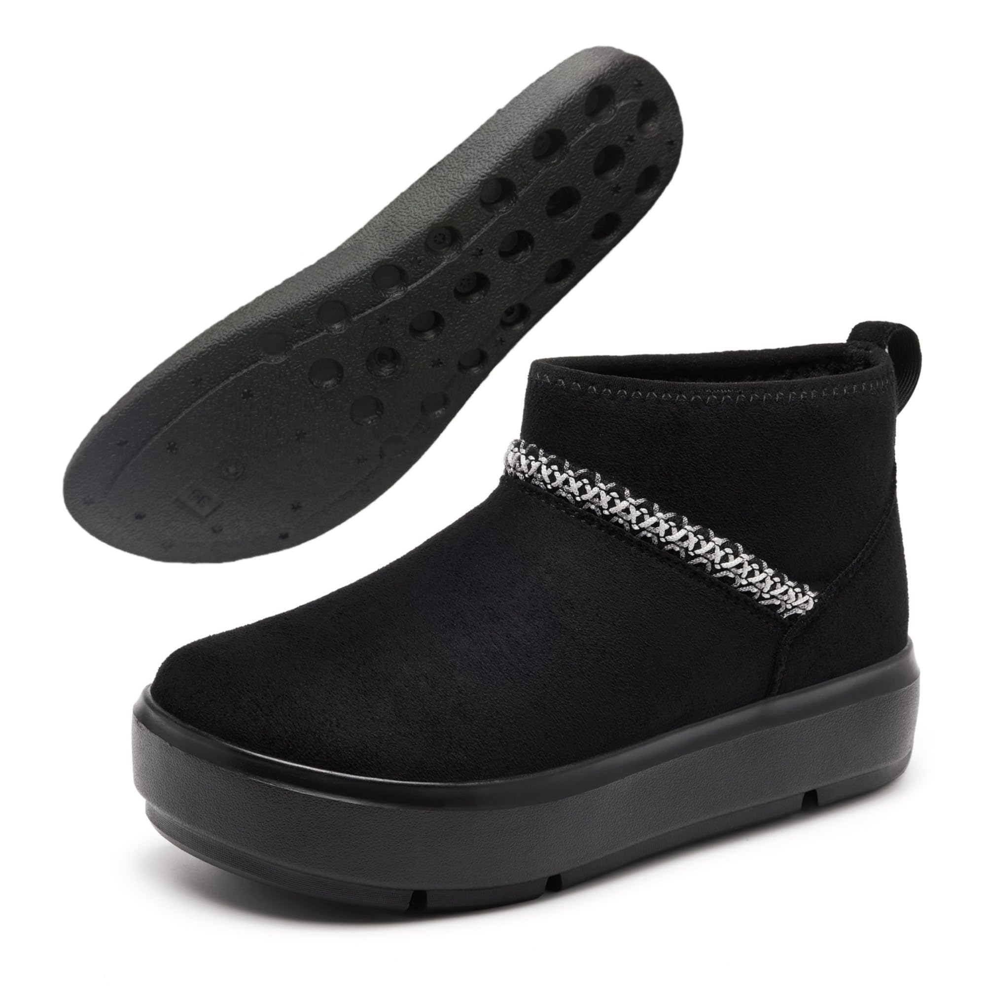 Suede Platform Mini Winter Boots for Women Faux Fur Lined Ankle Short Boots Non Slip Outdoor Snow Warm Booties Shoes