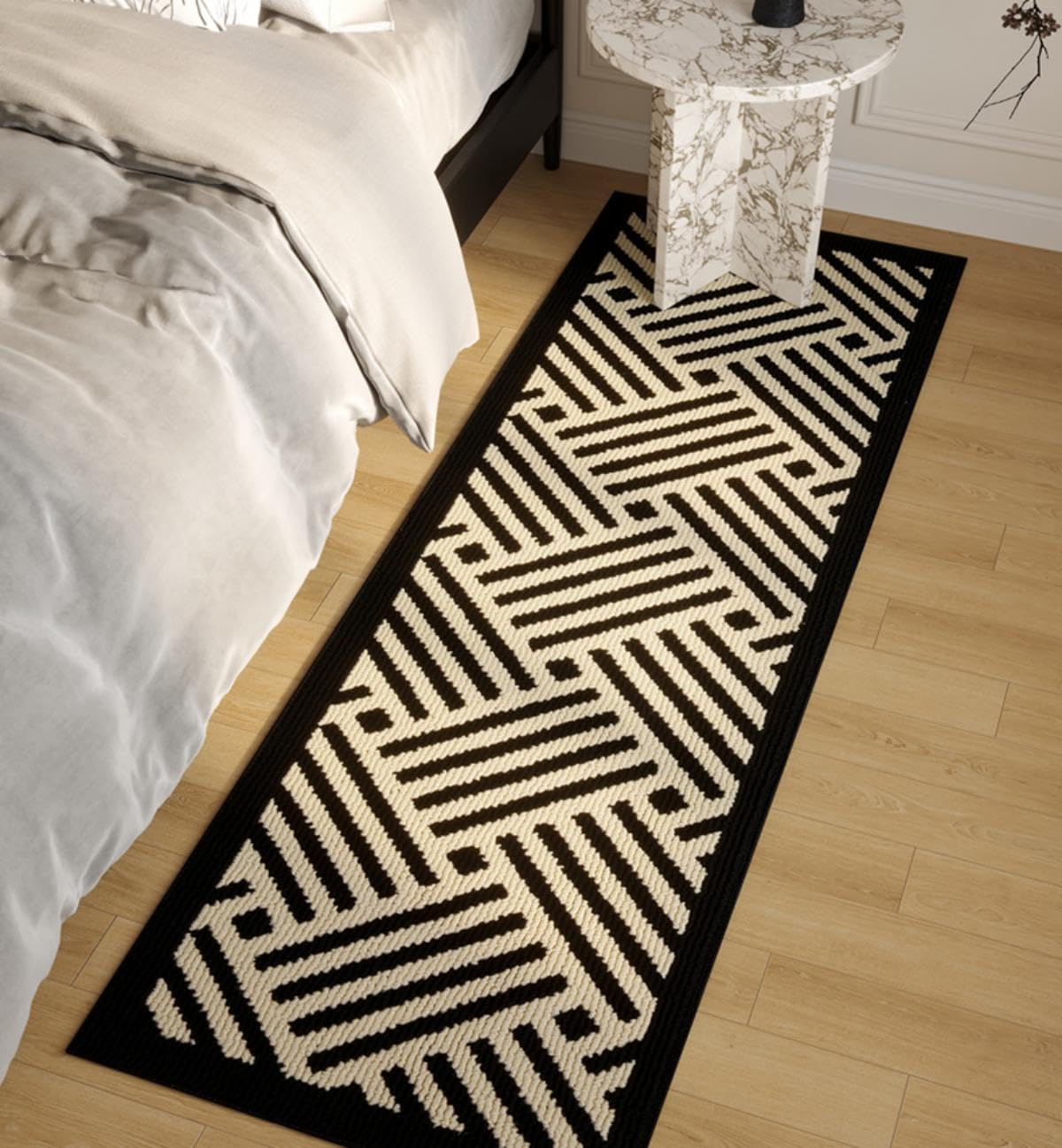 Modern Jute Runner Rug Non-Slip Striped Braided Black Mat with Rubber Backing for Kitchen, Bedroom, Hallway, Entryway, High Traffic Area, Indoor,Home Decor (Black, 2x6 ft)