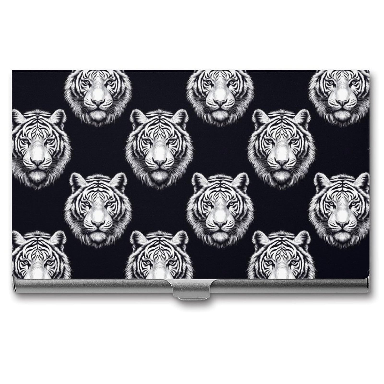 DULAHR Northwest White Tiger Business Card Holder Pocket Business Card Case Metal Case Name Card Holder Men Women