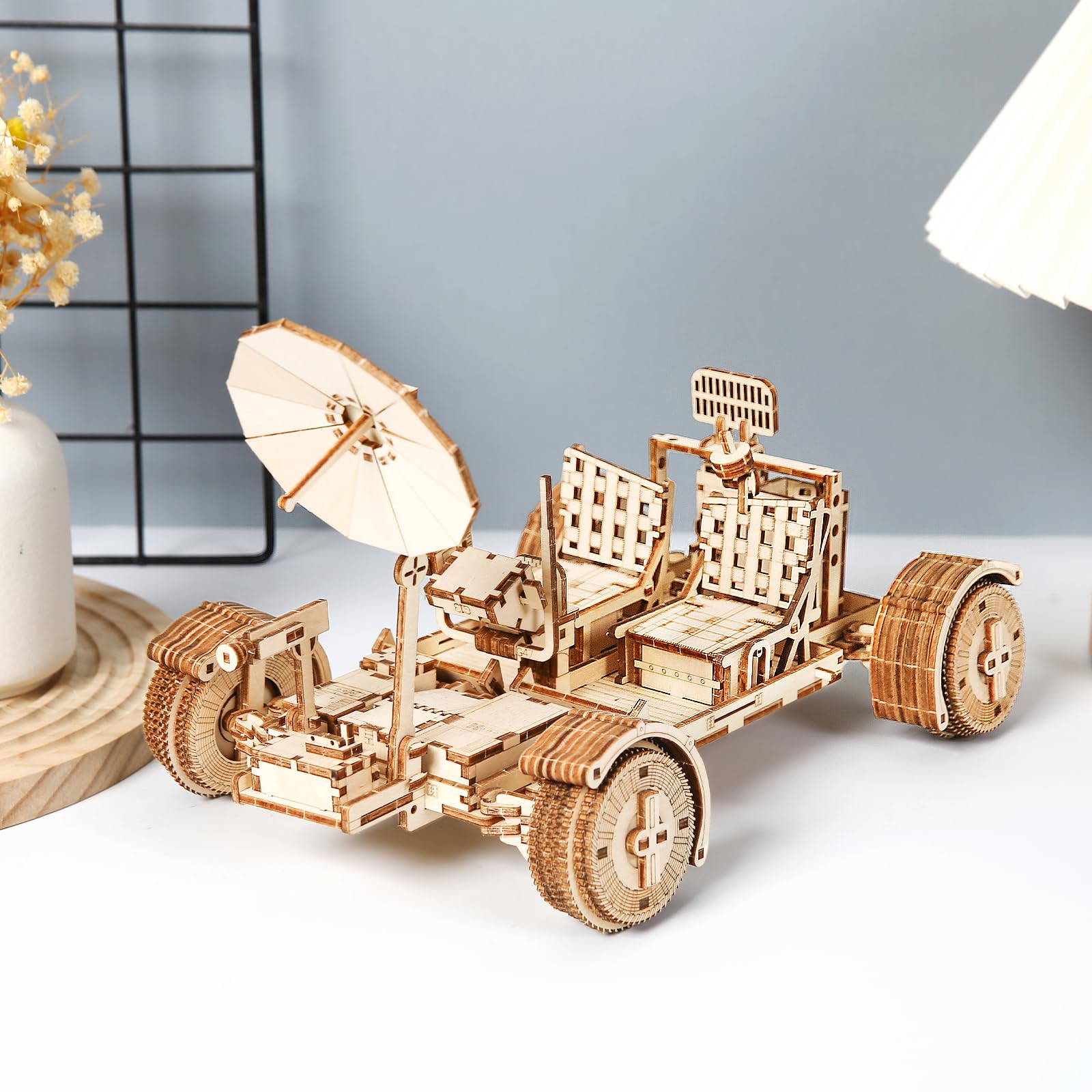 Hallisun 3D Wooden Puzzle for Adults Lunar Rover Wooden Model Building Set