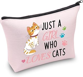 Cat Gifts Makeup Bag Just a Girl Who Loves Cats Cosmetic Bag Cat Lover Gifts for Women Cat Owner Gifts Cat Travel Bag Toiletry Bag Organizer Bag, Just a Girl Who Loves Cats Cosmetic Bag,
