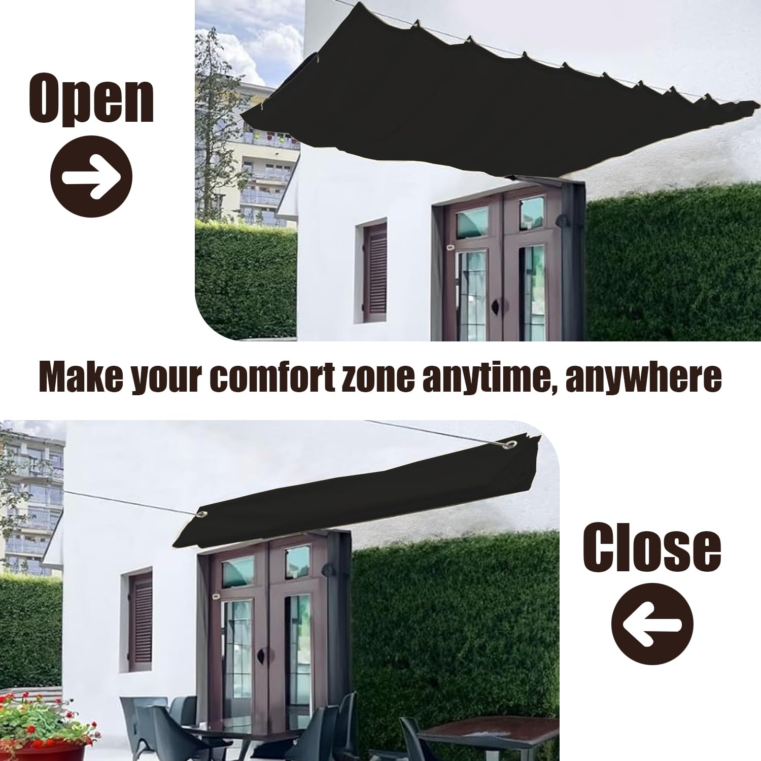 Einziehbare Welle Sonnensegel 2x3M, Verstellbar Aufrollbar Sonnenschutz Mit ösen, Spannmarkise Beschattung, Markise Wasserdicht Verstellbar Markisenstoff Für Terrassenüberdachung - Dark Graphit