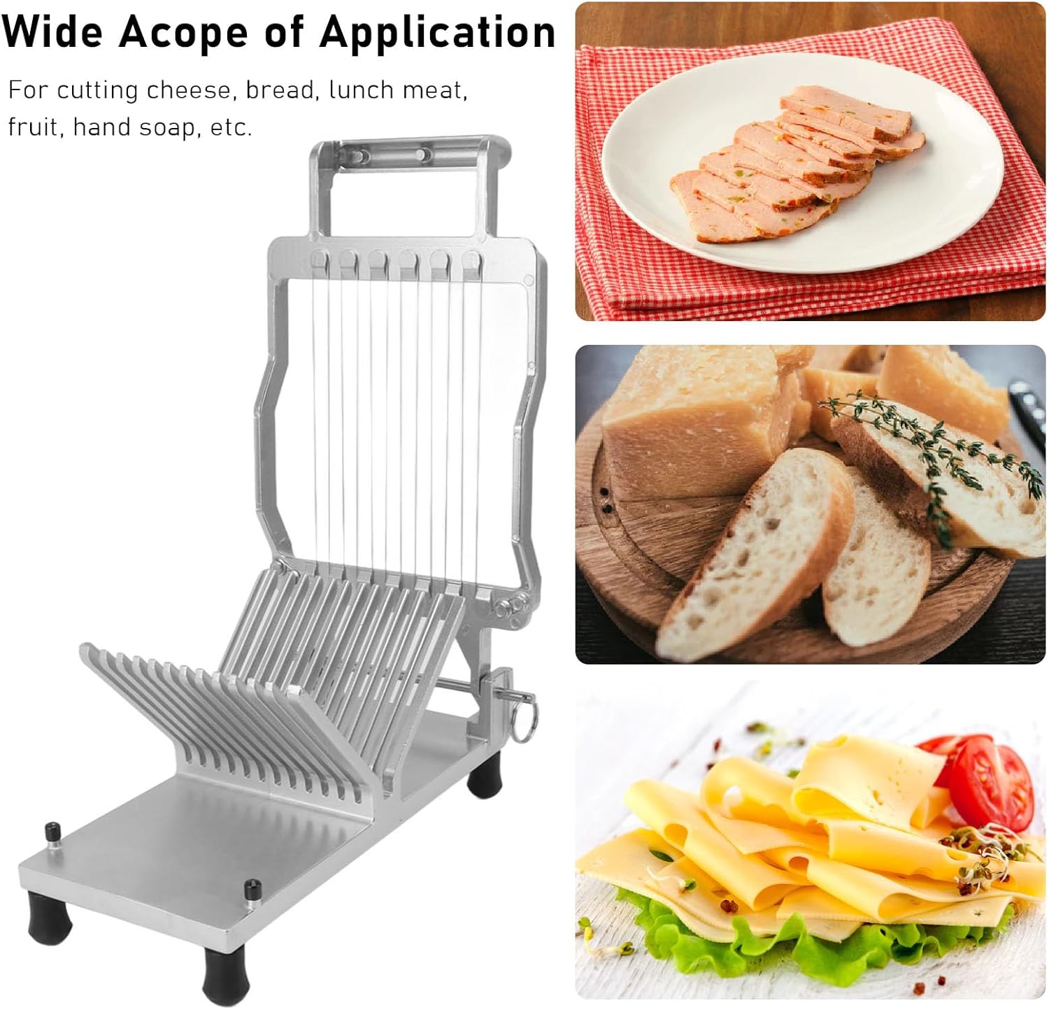 Manual Cheese Cutter with, Adjustable 10mm 20mm Thickness, Non - Slip Base for Cheese Bread Butter Lunch Meat, Aluminum Alloy Cutting Machine for