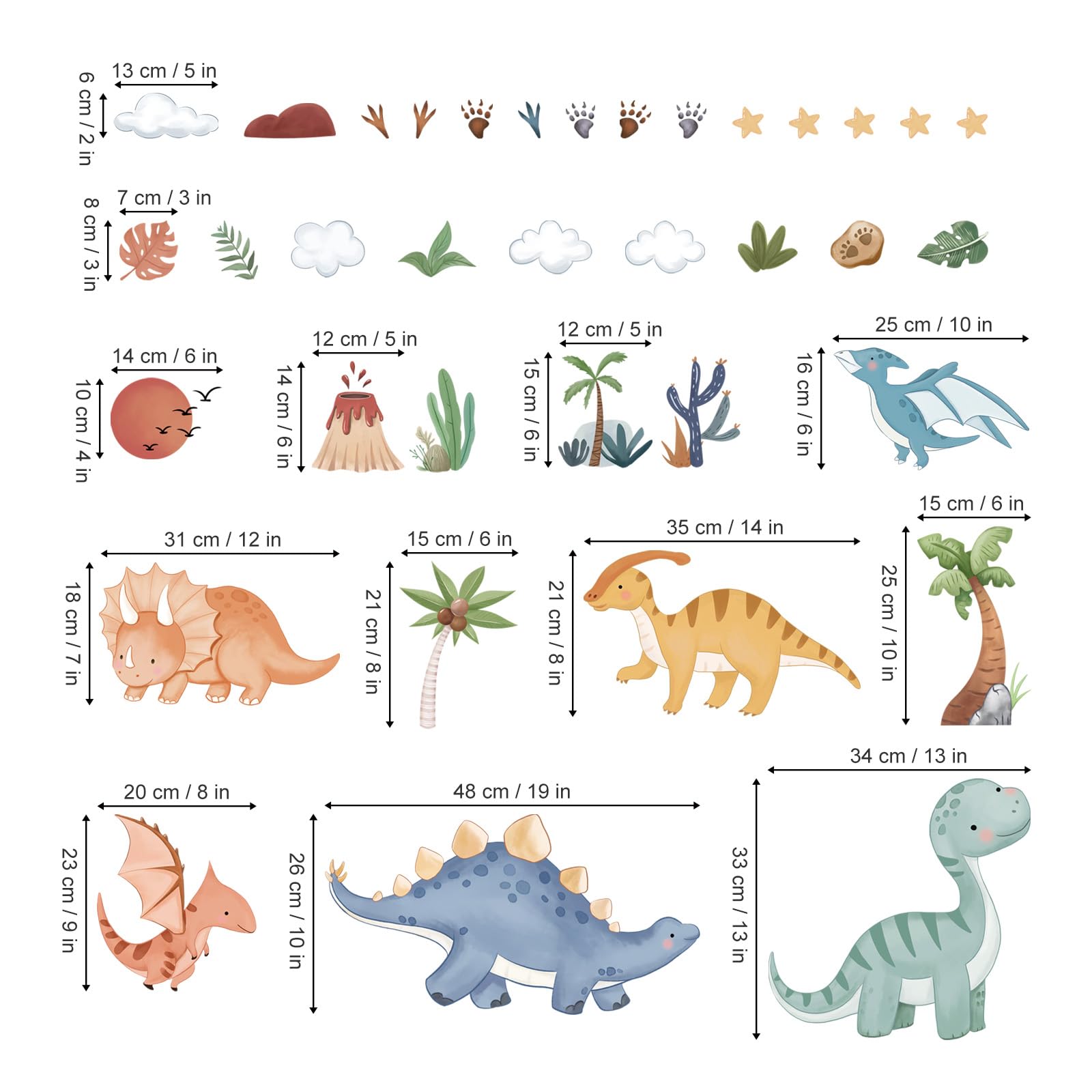 decalmile Boho Dinosaurus Muurstickers Dino Tropische Planten Palmboom