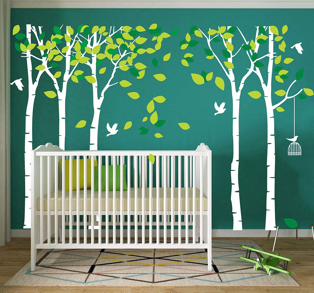 Giant Jungle Tree Wall Decal Tree Wall Sticker Removable Vinyl Sticker Mural Art Kids Room Nursery Bedroom Living Room Decoration (103.9x70.9) (White)