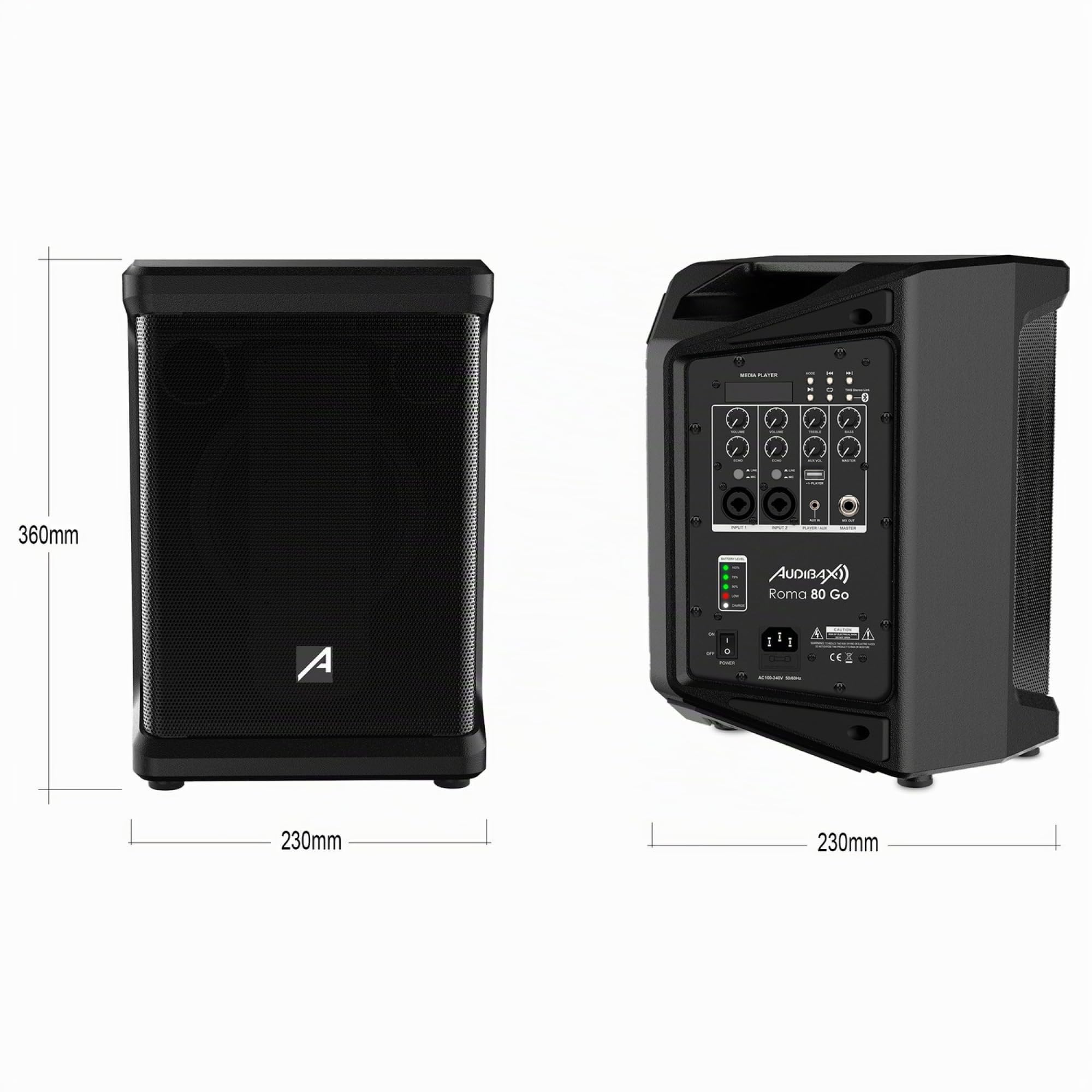 Audibax Roma 80 Go Sistema PA Portátil Bluetooth con Batería Recargable 6.5
