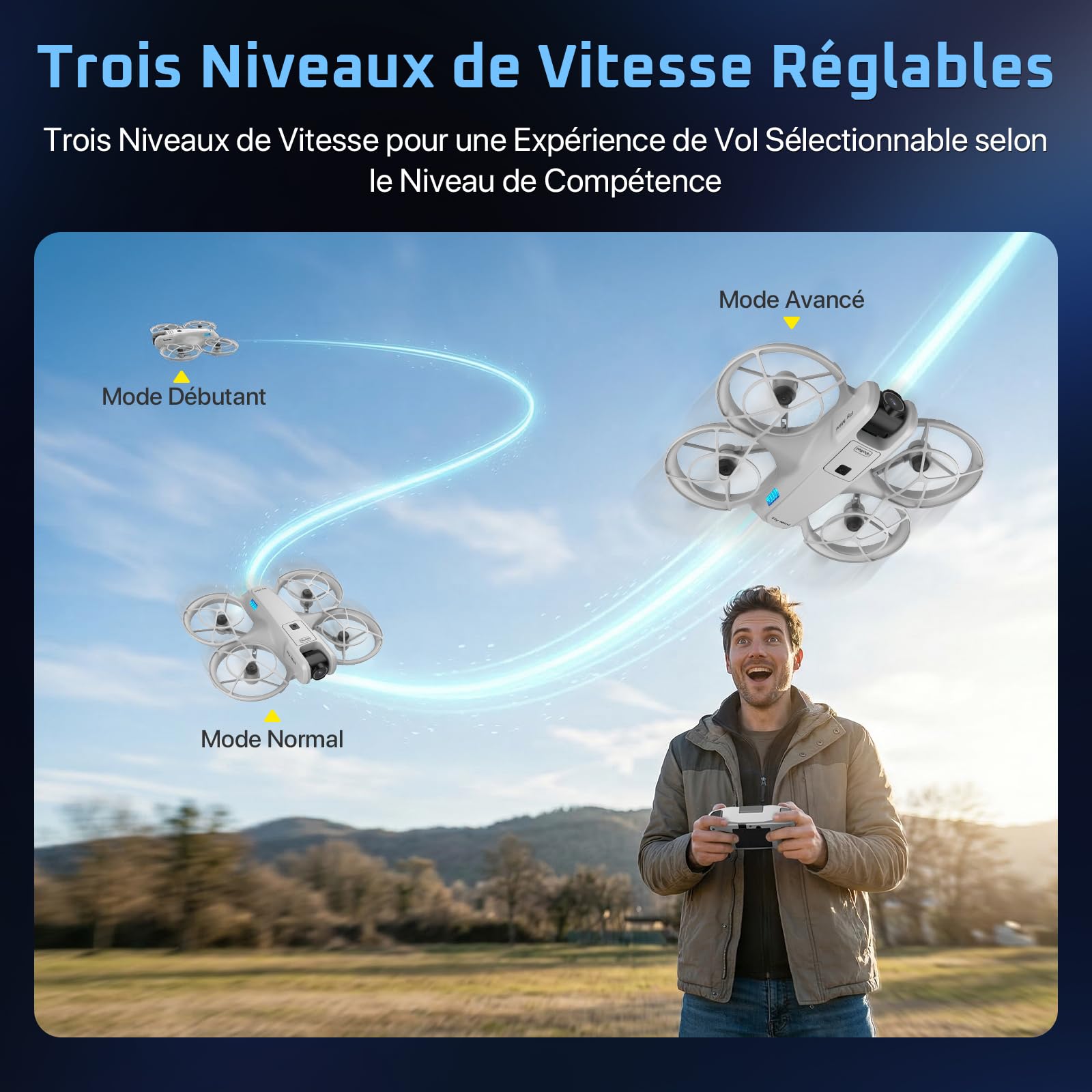 Mini Drone, Rollei Fly Mini Drones avec Caméra 720P Drone Quadricoptère avec Mode sans Tête Rotation à 360° Télécommande et Application Moins de 250 g pour Débutants et Amateurs Dron-Drones-Caméra