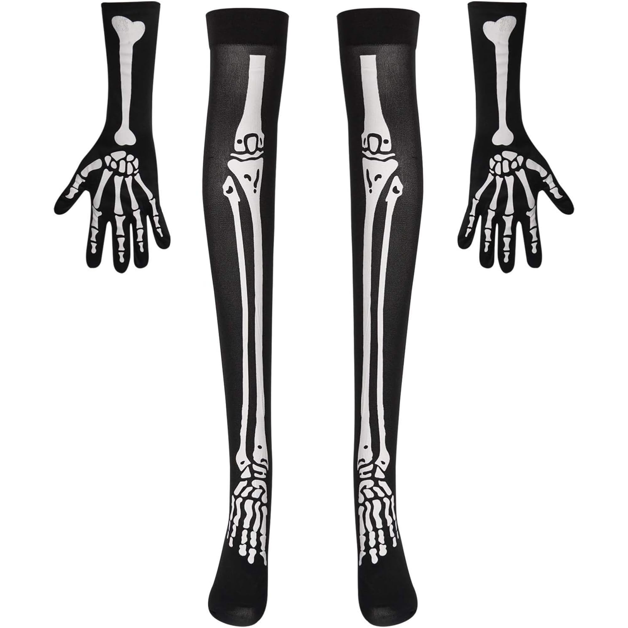 Women Girl Skeleton Stockings+Skeleton Gloves Women Girl, Stockings and Gloves Catrina, Stockings and Gloves Skeleton Costume, Halloween Accessory, Halloween Skeleton Gloves Stockings Set,