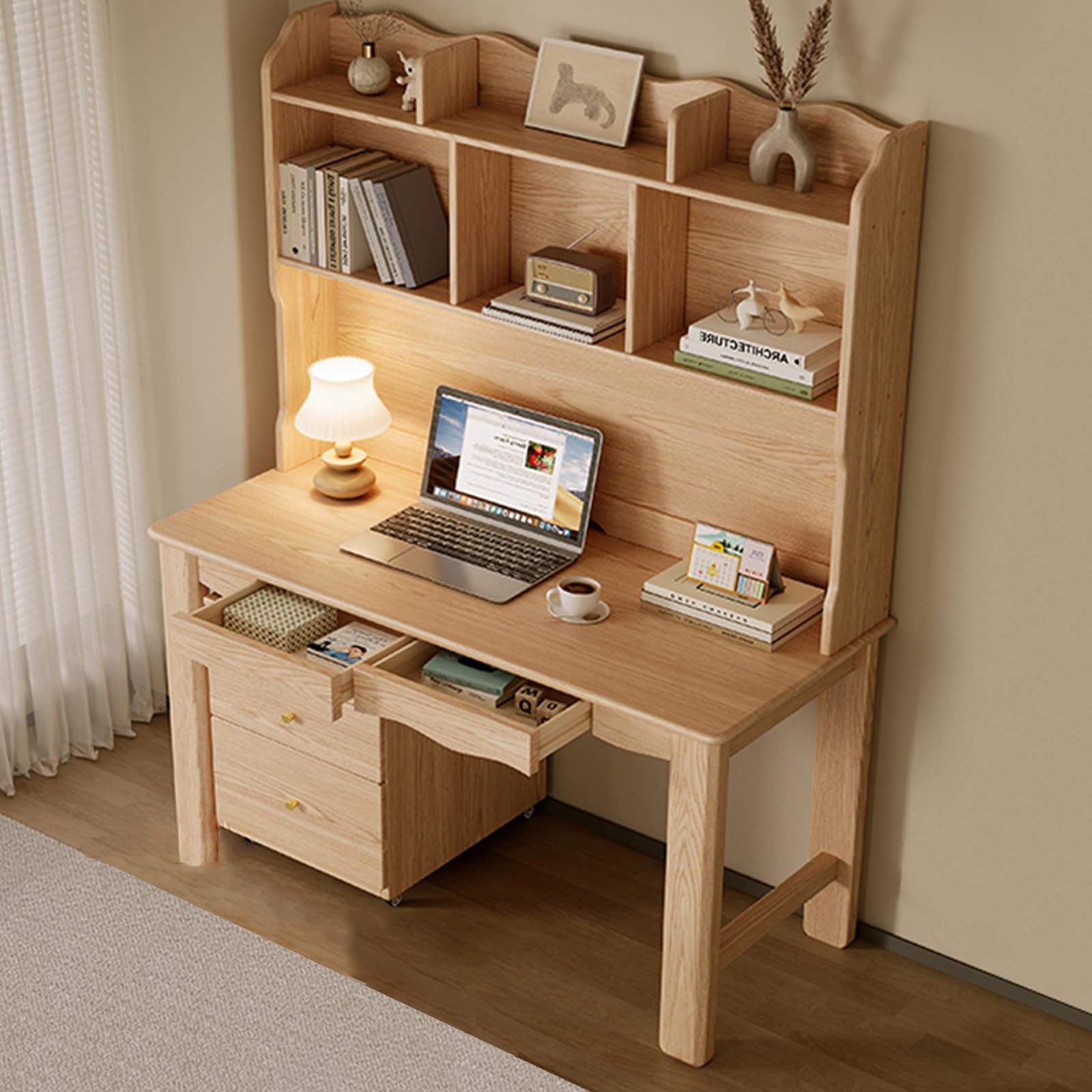 Amazon | オフィスデスク 勉強机 120×60×175cm PC作業台 オーク材 多