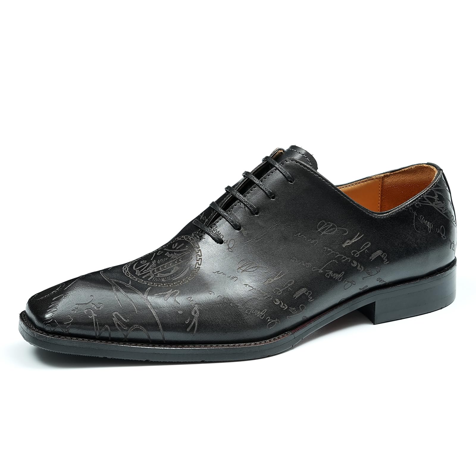 Mens Leather Square Toe Oxfords Business Formal Brogues Vintage Lace Up Dress Shoes