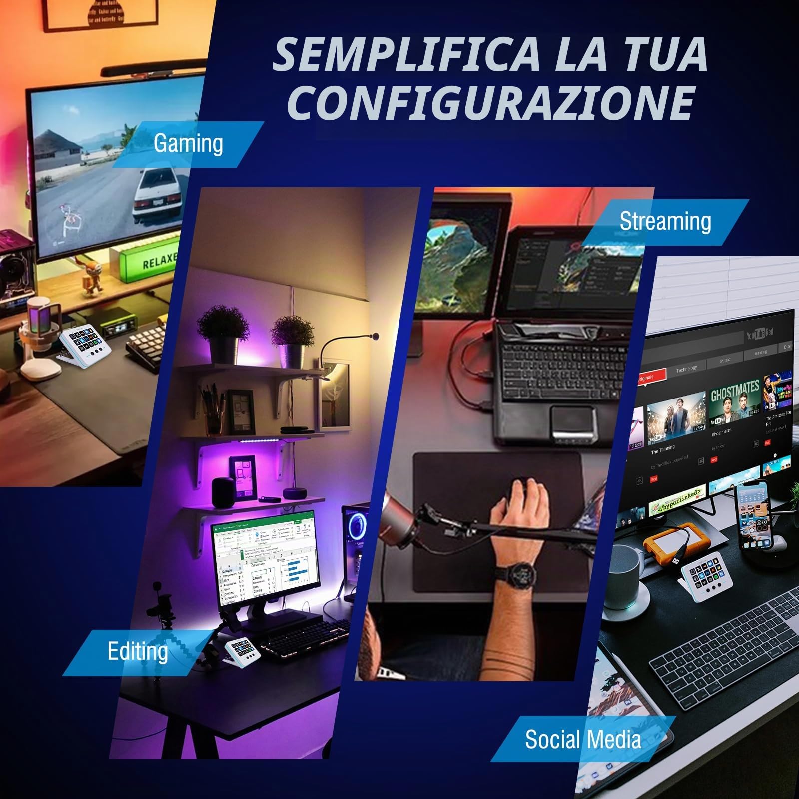 Tastiera macro, tastiera di scelta rapida per streaming di mazzi e mazzi di mazzo, 18 tasti programmabili, tastierino AI visivo personalizzabile per tastiera USB OBS, YouTube