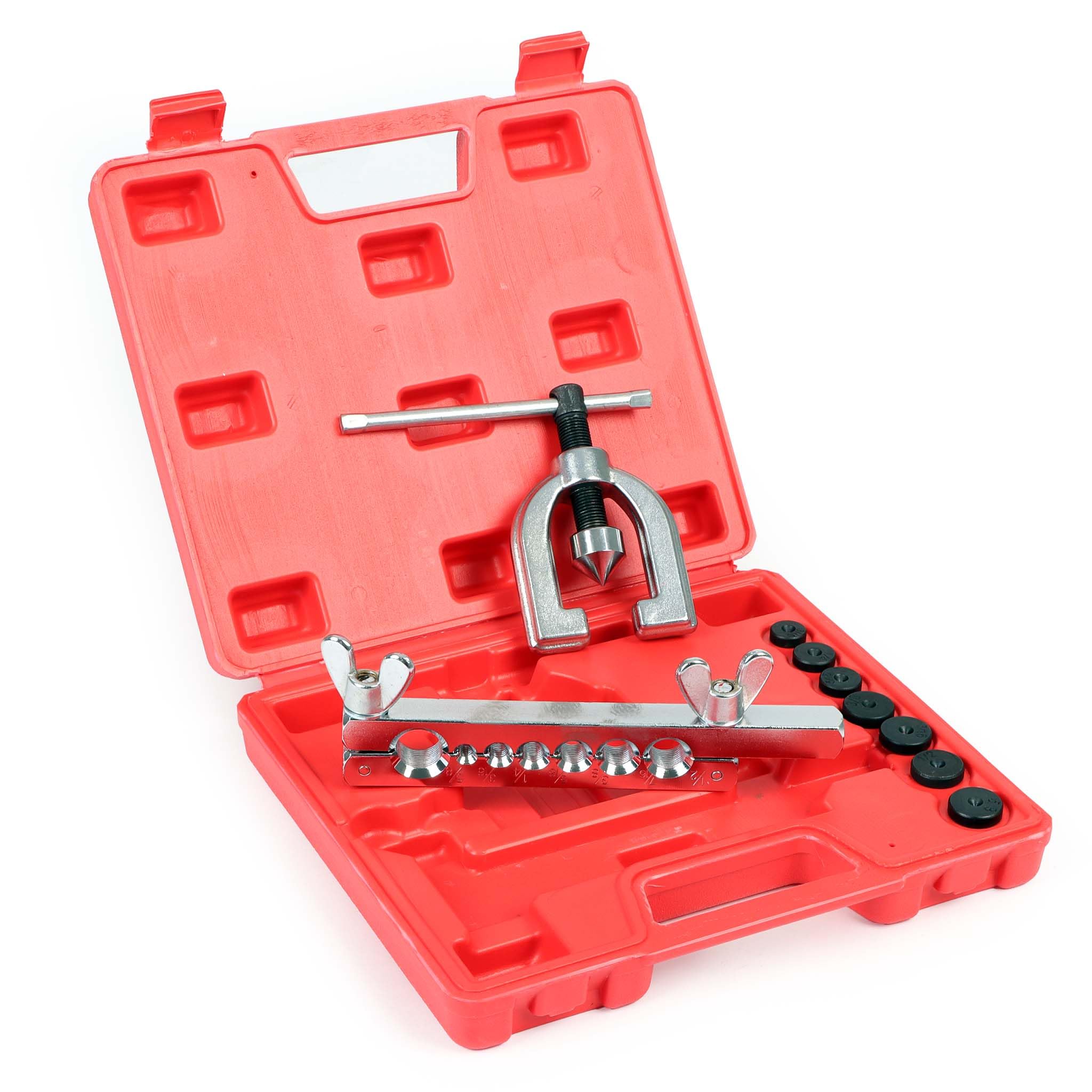 WilTec Coffret Outil sertissage de Tubes en Alu, Cuivre, Acier - avec Dudgeonniere à Battre Les collets 45° & 7 Matrices 4,​8/​6,​4/​7,​9/​9,​5/​11,​1/​12,​7/​15,​9 mm
