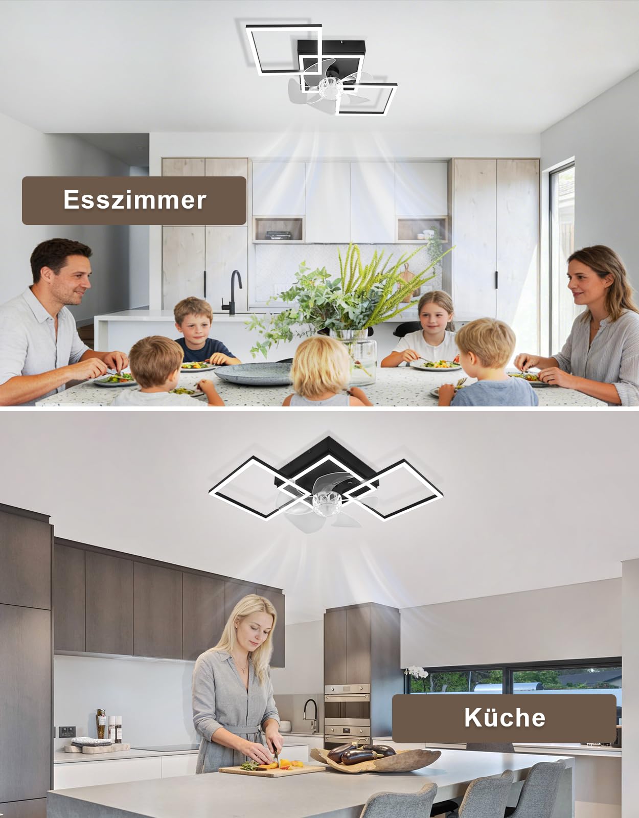 Homefire Moderne Deckenlampe mit Ventilator 68cm - Deckenventilator mit Beleuchtung 6-Gang LED Deckenventilatoren mit Licht Dimmbar mit Fernbedienung Timer für Wohnzimmer Esszimmer | Beleuchtung, 6 Geschwindigkeiten LED Deckenventilator mit Beleuchtung, D