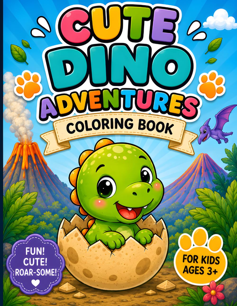 Cute Dino Adventures: A Fun and Easy Dinosaur Coloring Book for Kids Ages 3-6