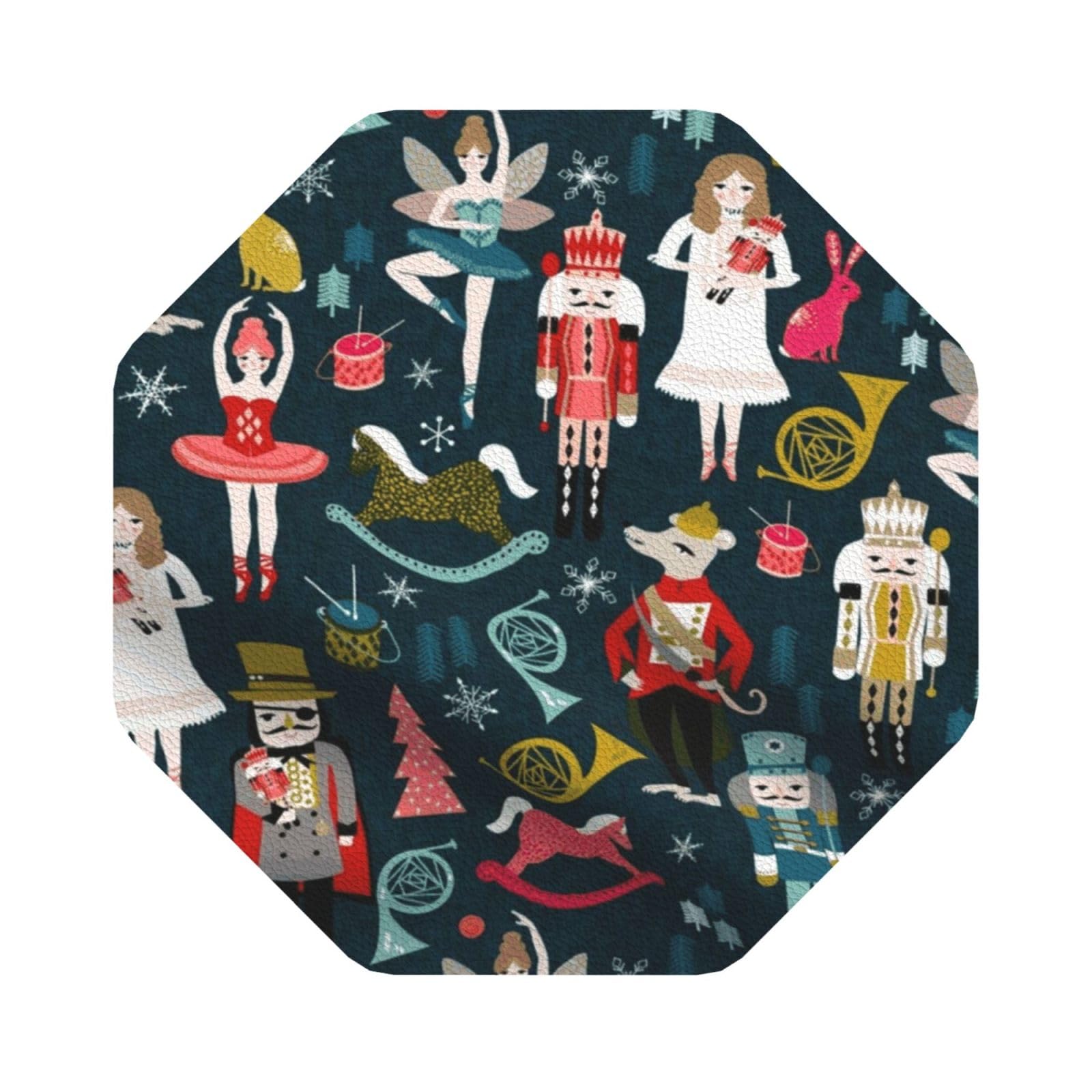 Women's Nutcracker Ballet Xmas Dance PU Leather Coasters Set of 6 Octagon Drink Coasters