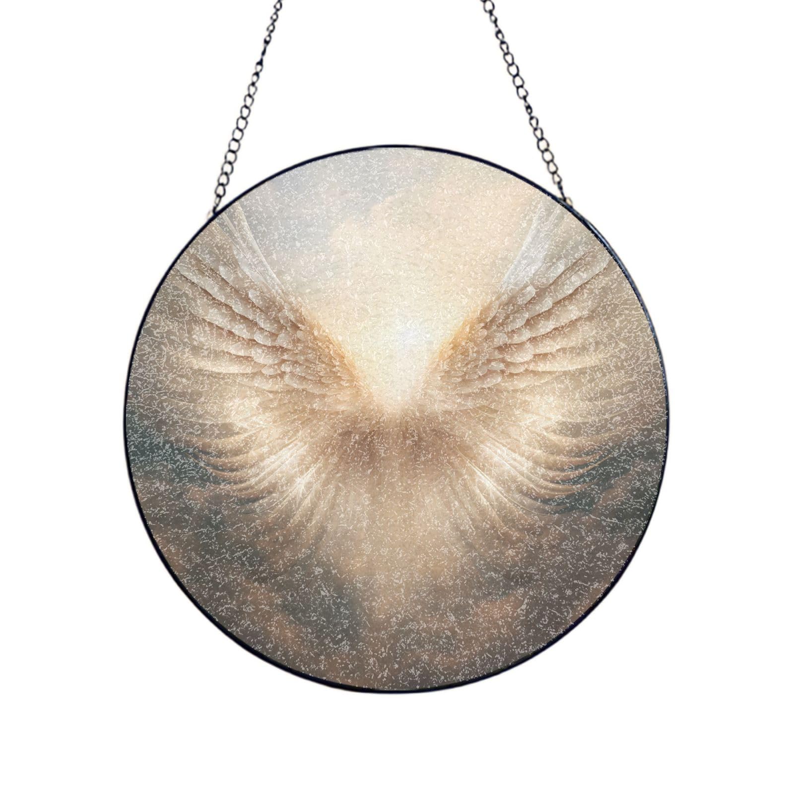 Poezjzw Stained Glass Window Hanging - Angel'S Feather Sun Catcher For Door Garden Home Decor Christmas Mother'S Day Birthday Gifts 12in（30cm）