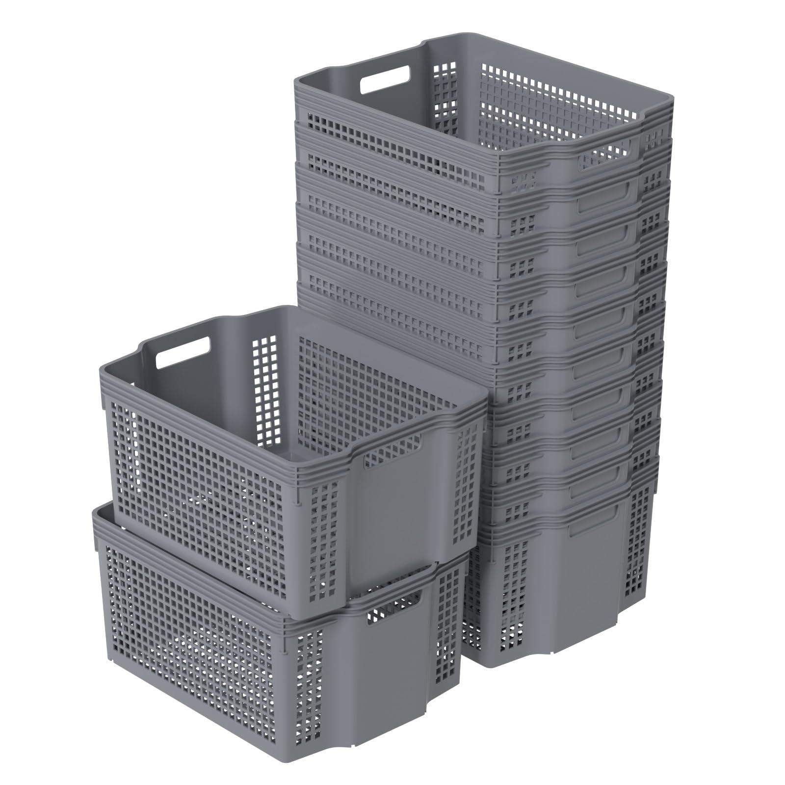 12 Pack Plastic Stackable Storage Baskets, Large Organizer Basket for Home, Office, School