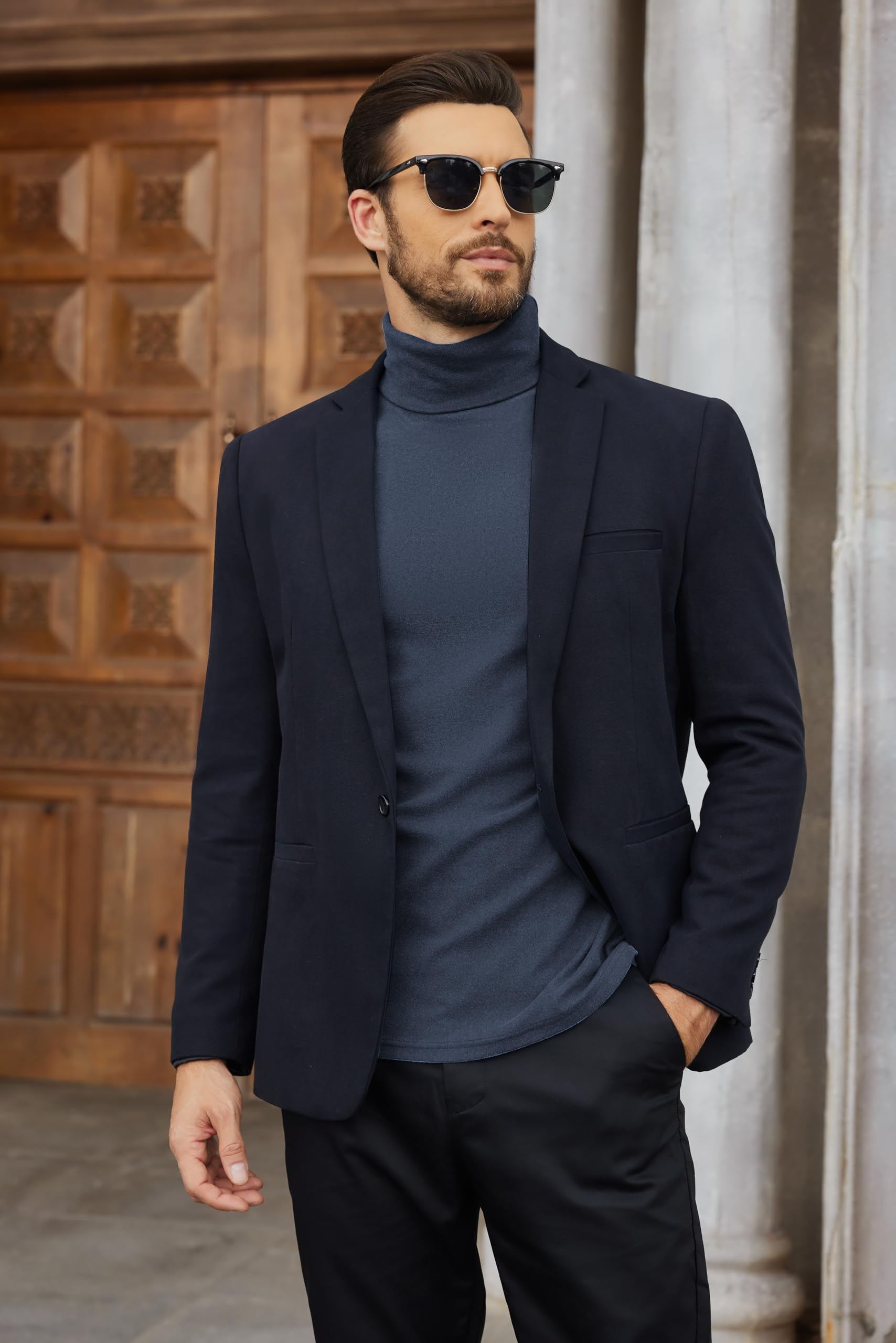 COOFANDY Suéter de cuello alto falso para hombre, corte entallado, informal, básico, suéter térmico de punto | Punto fino térmico elástico, ligero cuello de tortuga