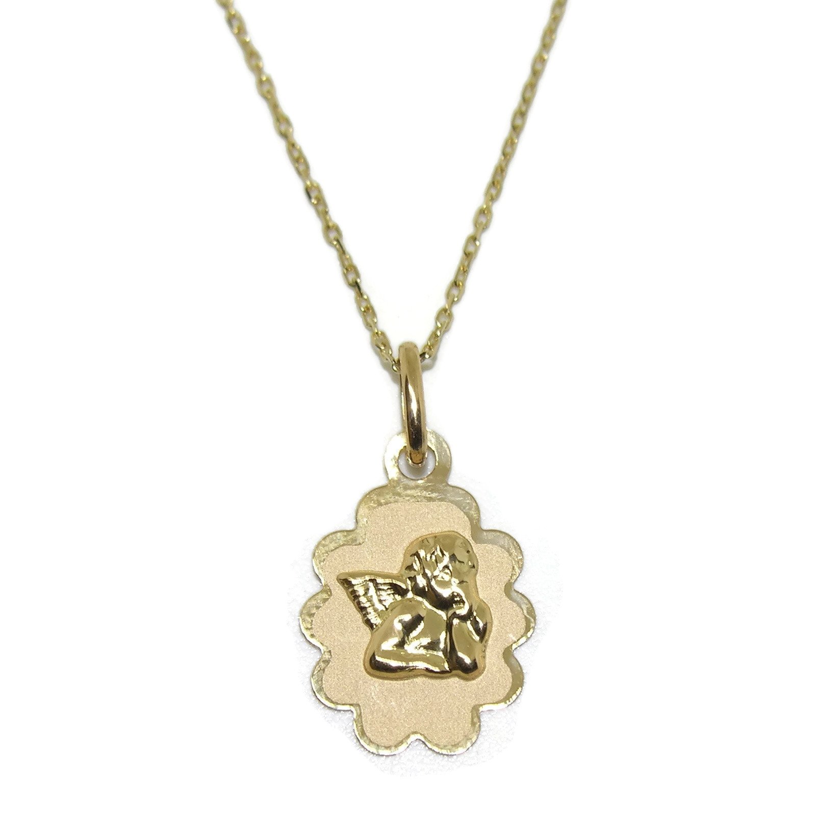 18-karatowy złoty medalion Anioł Stróż dla noworodka | Medal Zawieszki Ochrony | biżuteria | łańcuszek religijny 40cm | prezent na baby shower | prezent narodziny dziecka | prezent katolicki |