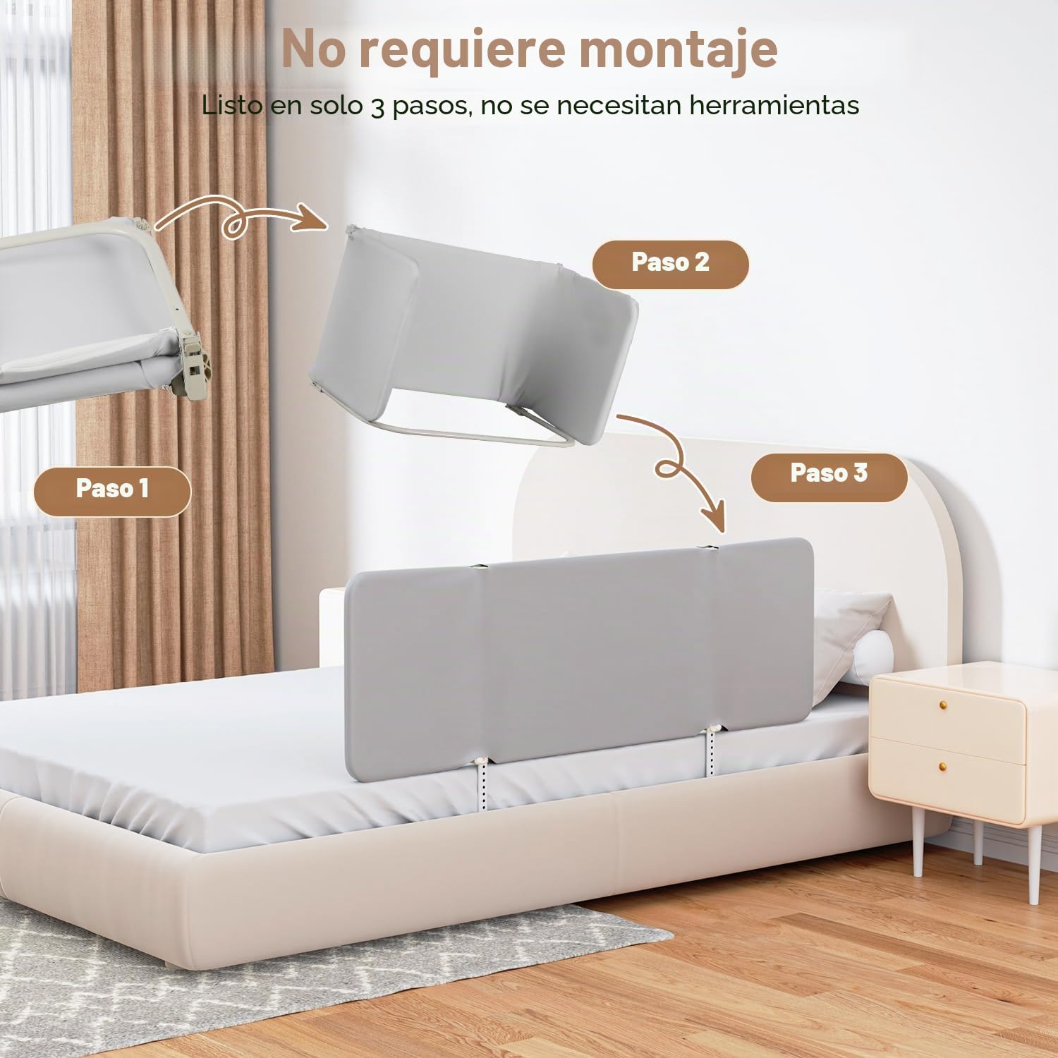 120CM Barrera de cama para Boxspring Plegable, protección contra caídas para cama infantil, barandilla de cama ajustable en altura, rápida instalación, barrera de cama para cuna infantil