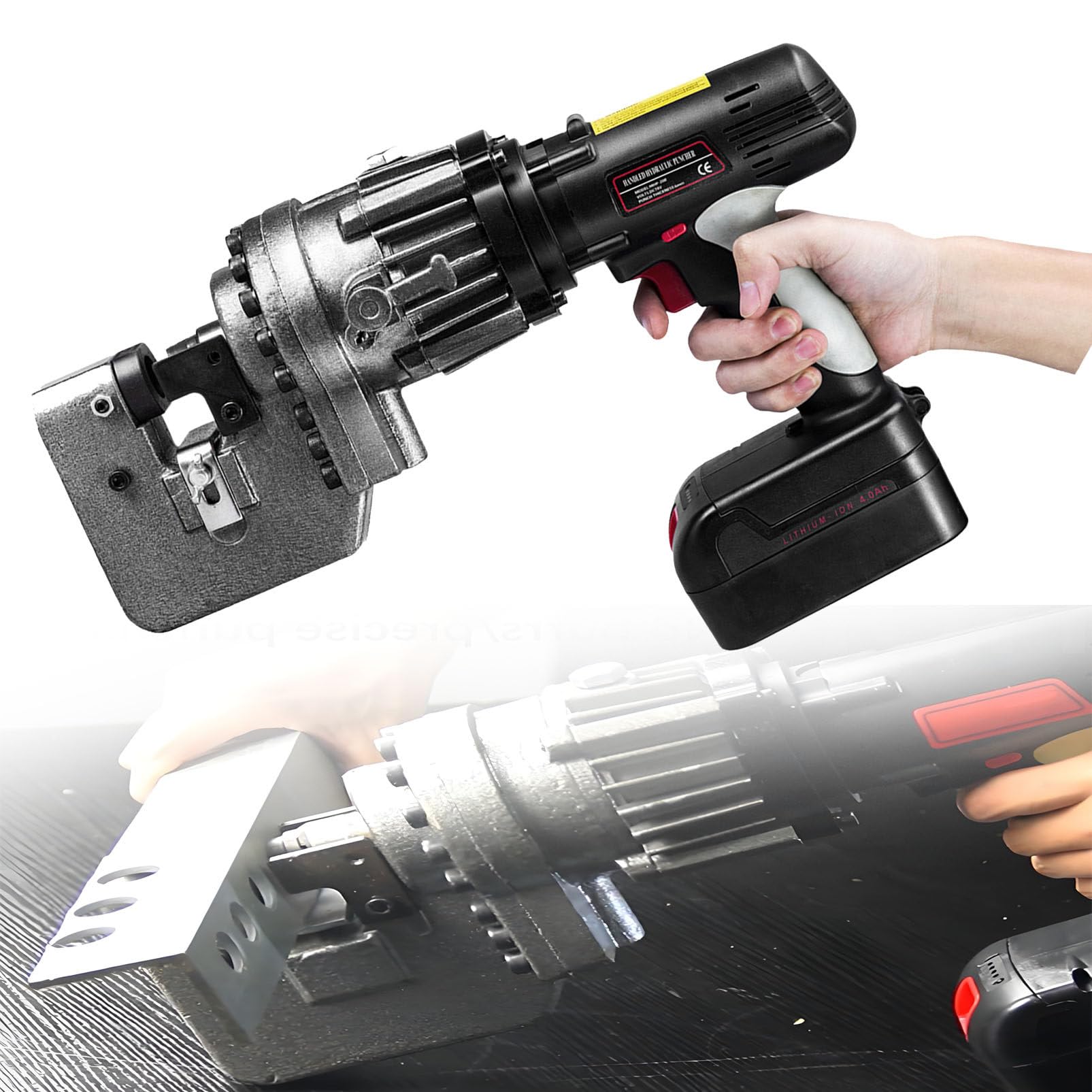 Punzonatrice idraulica Senza Fili, 18 V con 2 batterie da 4000 mAh, profondità di Gola 35 mm, Set di 5 matrici (6,5-20,5 mm) per Metallo e Tubi