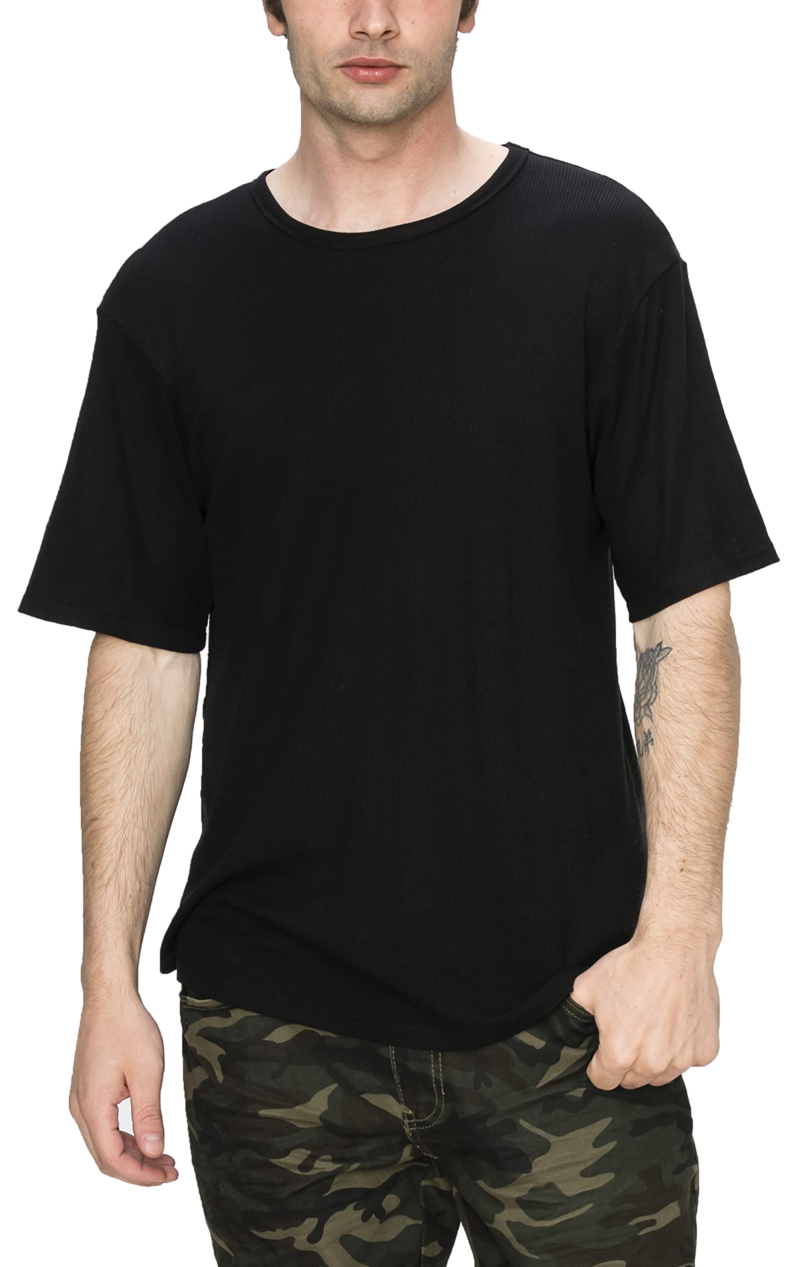 COIN 1804 Men's Thermal Crew Short Sleeve Curved Hem Tee Black