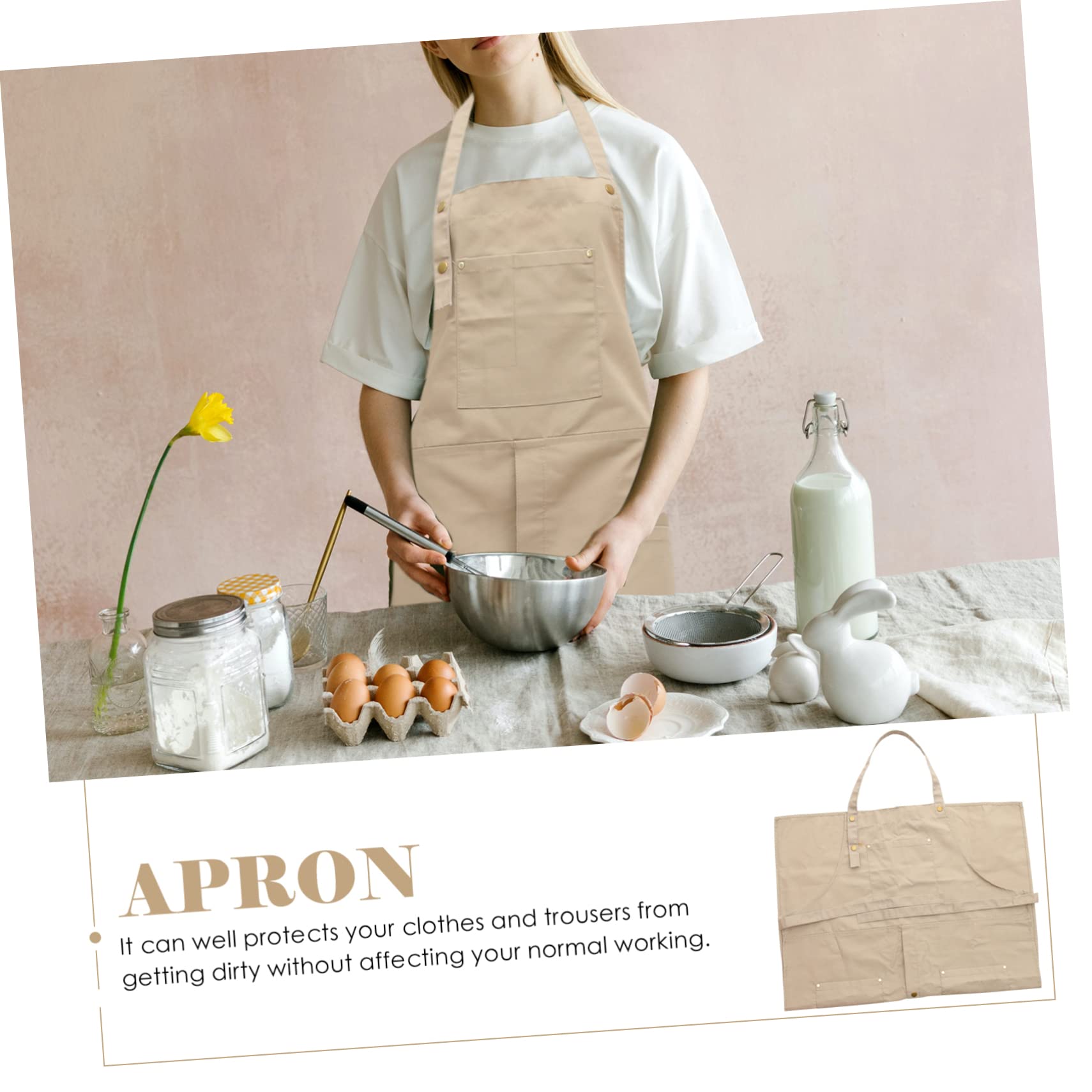 Tablier de Poterie en Toile Kaki avec Poches, Anti-huile