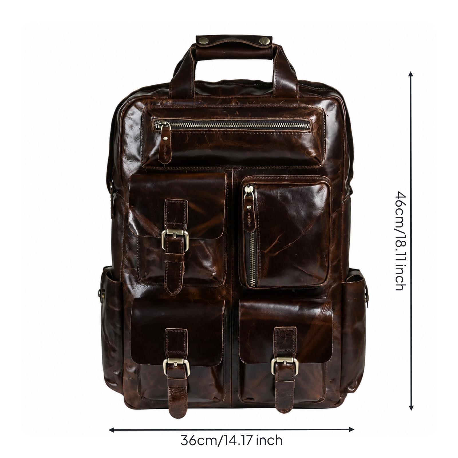 Mochila Vacuno Real Estructurada Mochila con Acabado Envejecido Vintage Resistente para Profesionales, Estudio