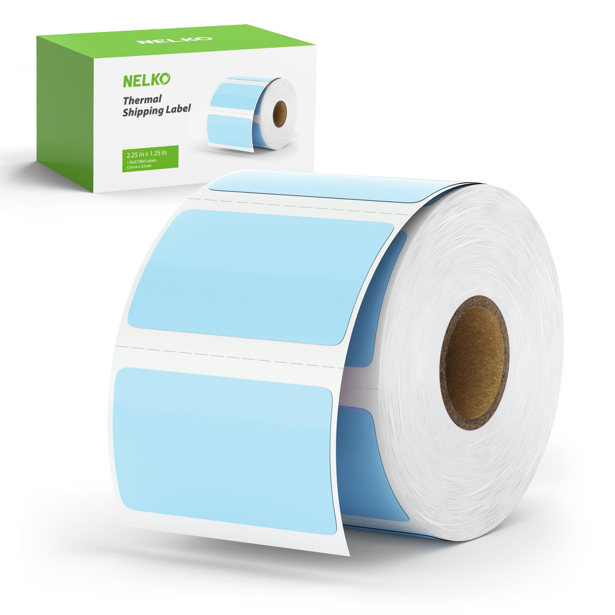 Nelko Genuine 2.25" x 1.25" Direct Thermal Labels, Barcode Labels Compatible with Nelko PL70E Label Printers, Self-Adhesive Labels, Barcode Stickers, Blue/1000 Labels (Commercial Grade)