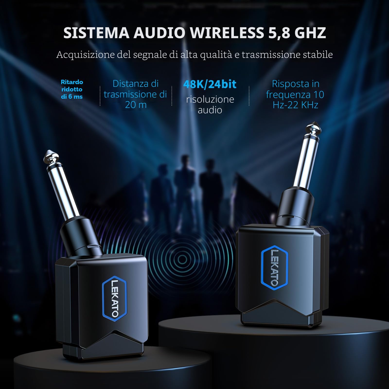 LEKATO Ricevitore Trasmettitore Wireless 5,8GHz per Chitarra Con Scatola Di Ricarica, 4 Canali, Jack Senza Fili per Strumenti Elettrici Di Basso
