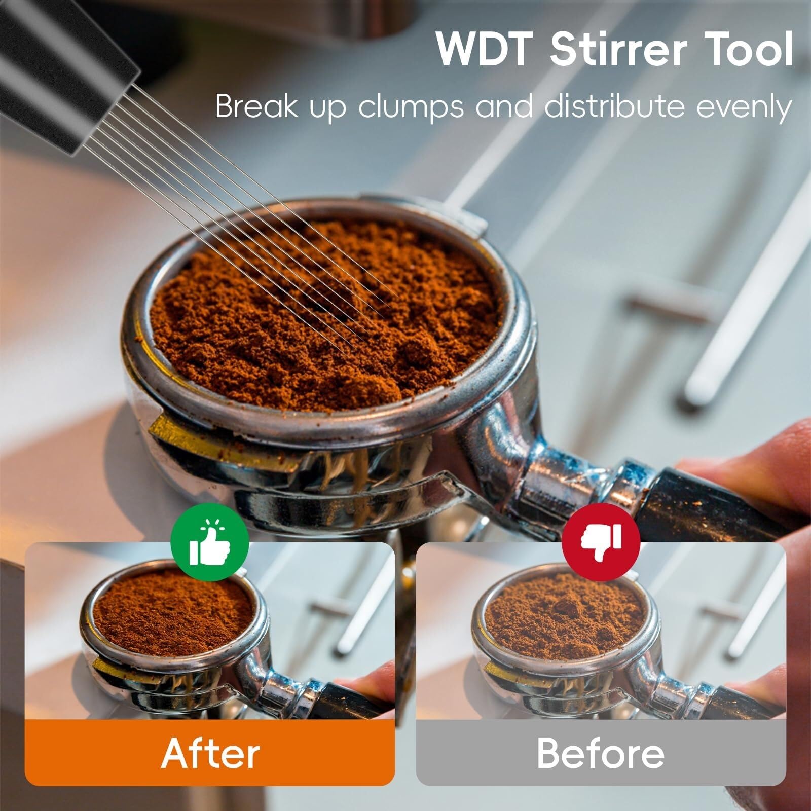 Kit de 9 accesorios para café WDT con estación de apisonamiento cuadrada para manipulación, distribuidor, embudo dosificador, cepillo, pantalla de disco, bolígrafo y plantillas (53 mm)
