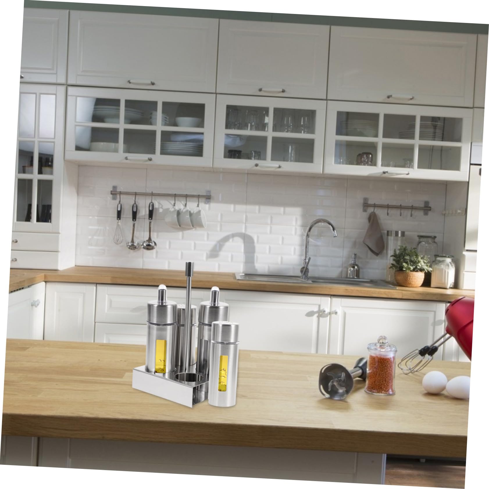 Gatuida Contenedores de Condimentos Botellas Transparentes Juego de 4 de Acero Inoxidable Diseño Extraíble y Base para Cocina en Casa para Sal, Pimienta y Vinagre