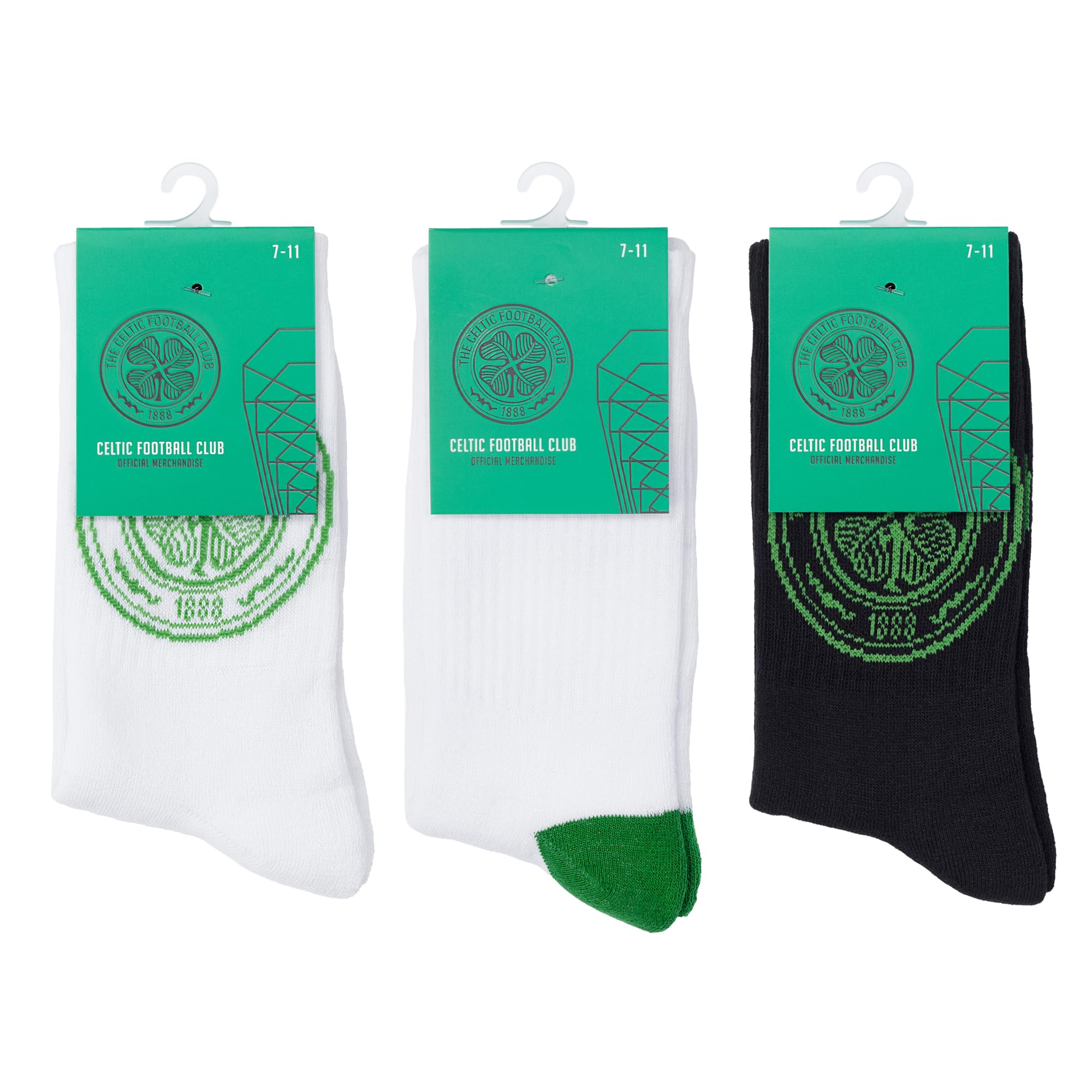 The Gift Scholars Celtic FC Officially Licensed Football Sports Socks - 3-Pack (2x White, 1x Black) - Men's & Boys Training & Casual Wear 4-7