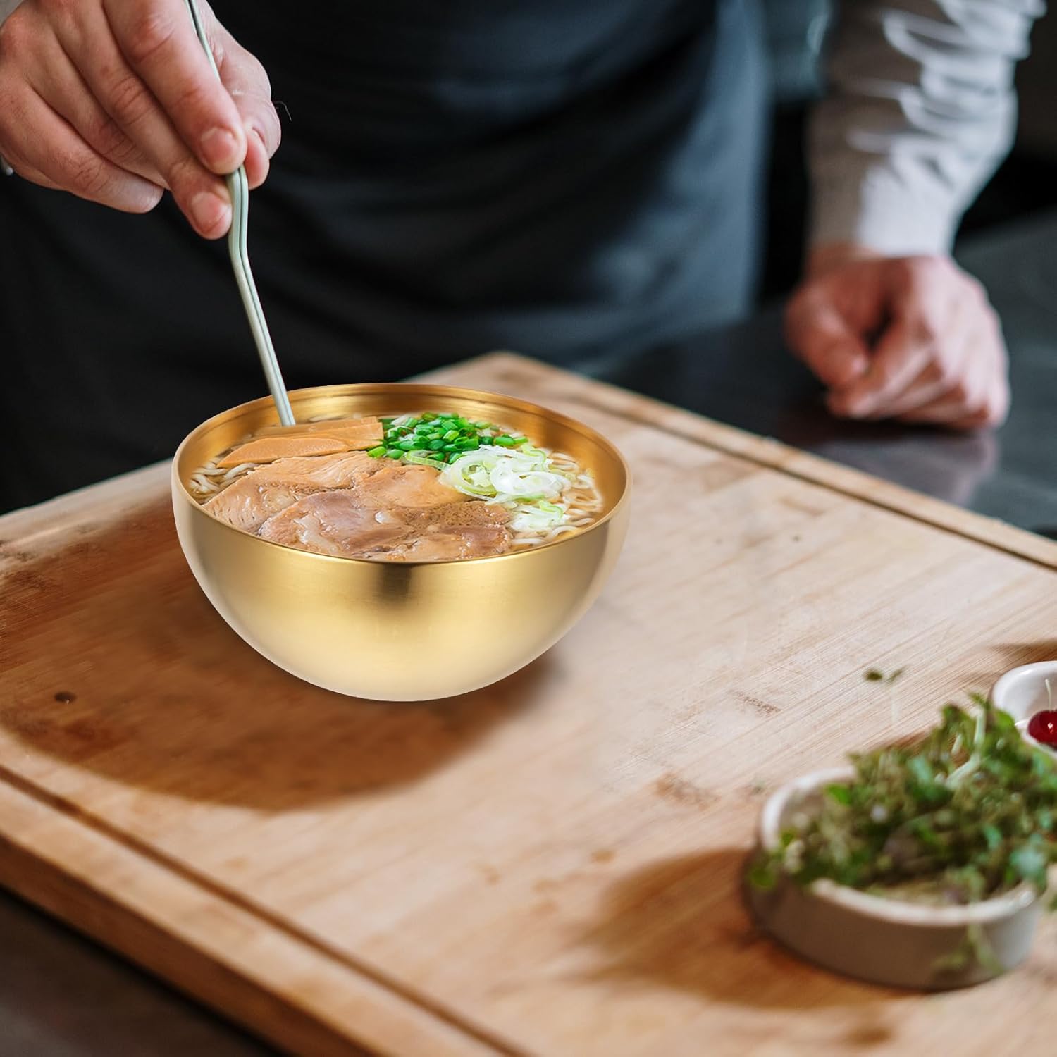 Luxshiny 10 Pcs Stainless Steel Snack Bowl Kitchen Salad Bowl Cereal Pasta Containers Gold Round Brass Pasta Flatware Snack Container Multifunction Baby Fruit Dish