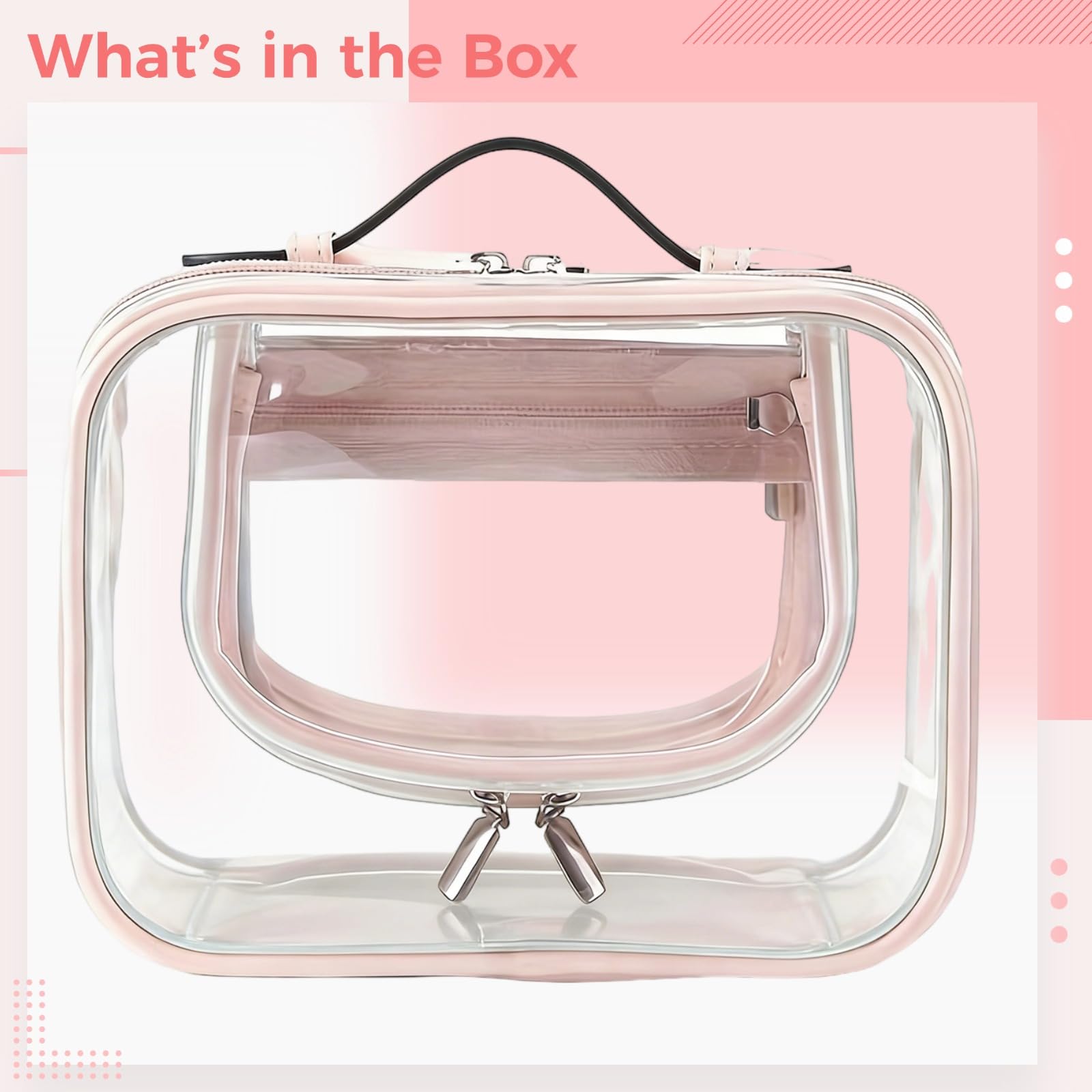 2 STK. TSA-zugelassene Kosmetiktasche, transparente Make-up-Tasche aus PVC, tragbare, wasserdichte Reisekosmetiktasche für Damen, Rosa, für Flugreisen und unterwegs
