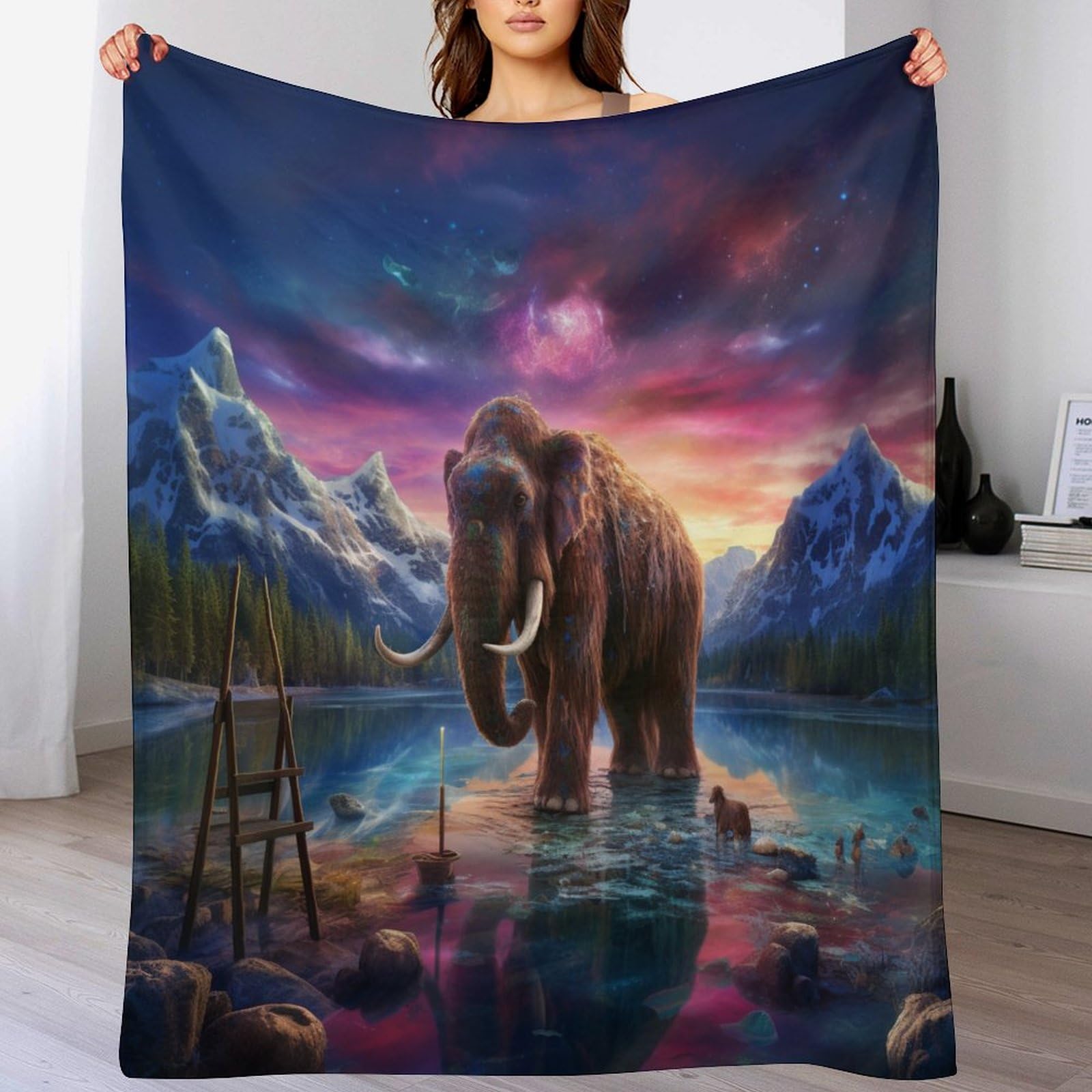 Couverture imprimee mammouth en flannel haut de gamme pour toutes saisons