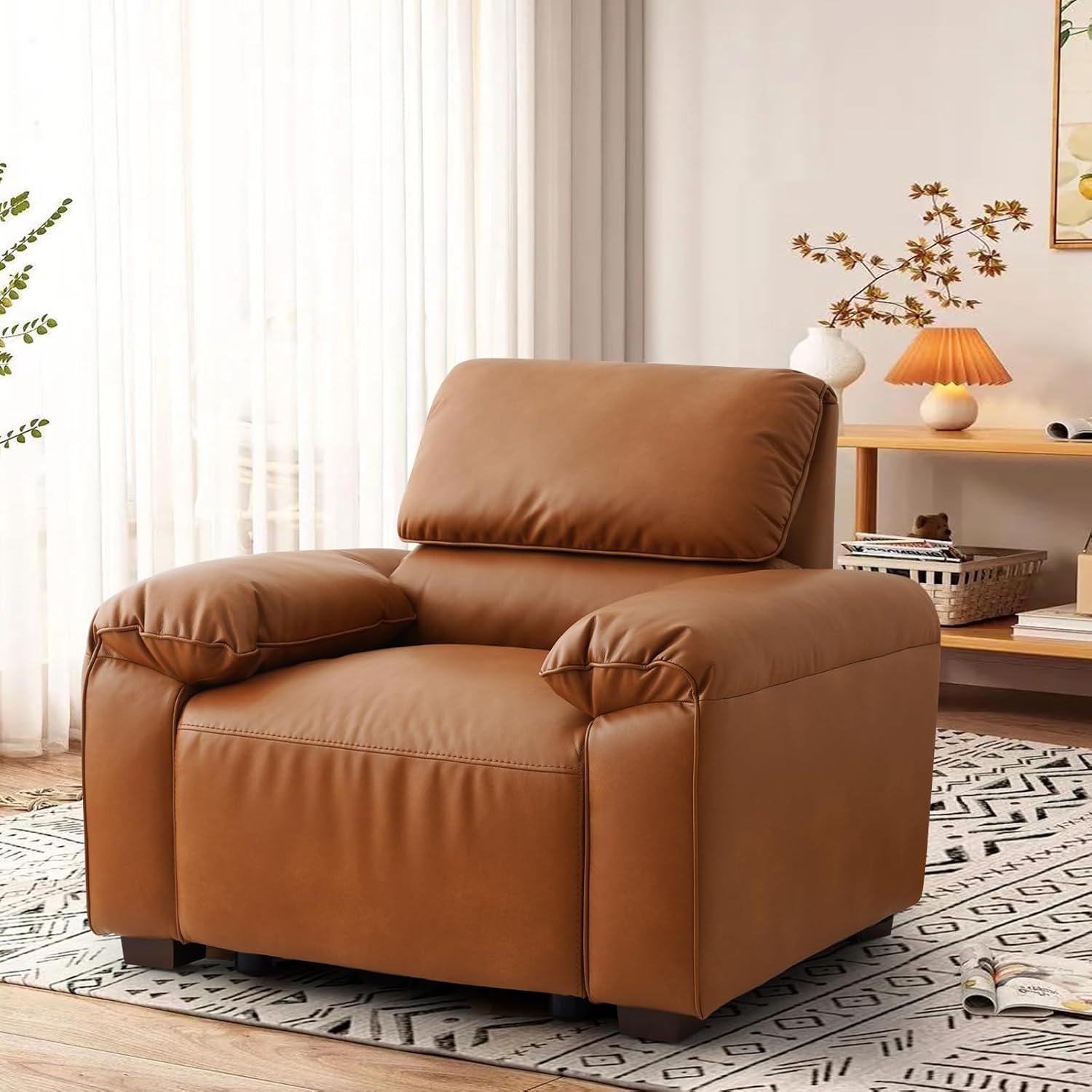 Harkawon Modular Sofa Couch with Pillow Armrest, Loveseat Leather Sofa Couch Deep Seat, High Armrest, Leather Sofas, Couches for Apartment, Dorm, Office (Orange, 2-Seater)