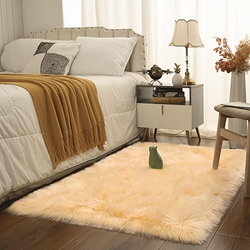 Miniatura 4 de Softlife Alfombra esponjosa de piel sintética de oveja para área de niños, para dormitorio, mesita de noche, sala de estar, oficina, decoración del